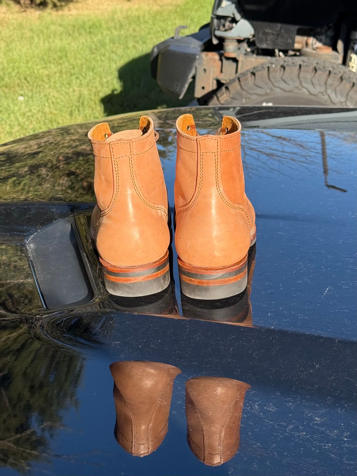 Photo by chris.8888 on October 8, 2025 of the Oldspeed Service Boot 6” in Horween Russet Horsehide Strips.