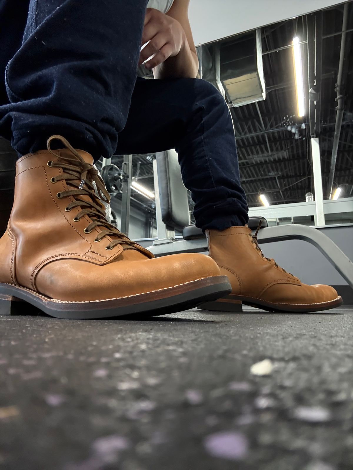 Photo by chris.8888 on October 11, 2025 of the Oldspeed Service Boot 6” in Horween Russet Horsehide Strips.