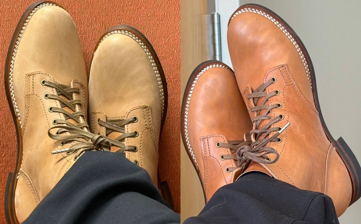 Photo by chris.8888 on October 21, 2025 of the Oldspeed Service Boot 6” in Horween Russet Horsehide Strips.