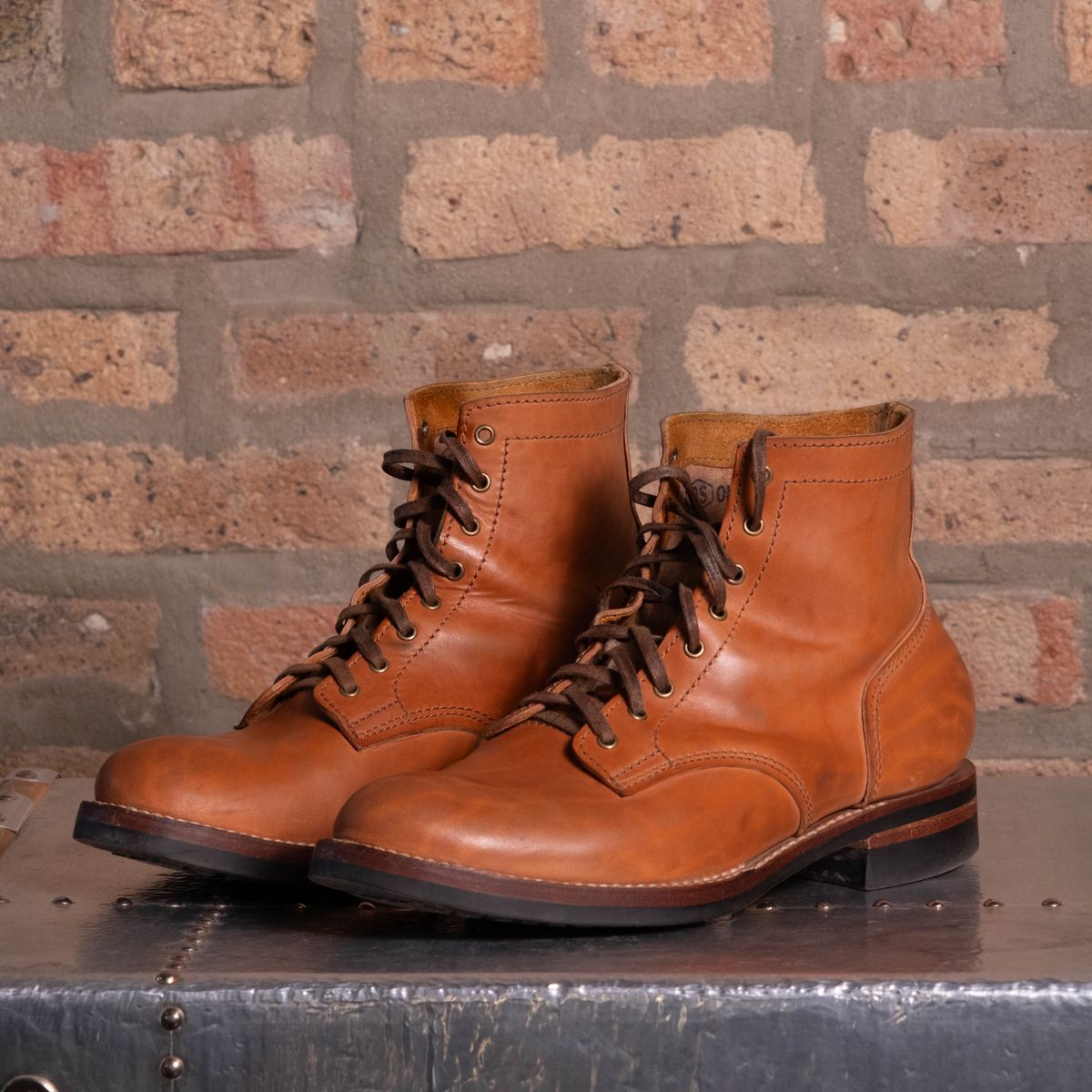 Photo by chris.8888 on November 8, 2025 of the Oldspeed Service Boot 6” in Horween Russet Horsehide Strips.