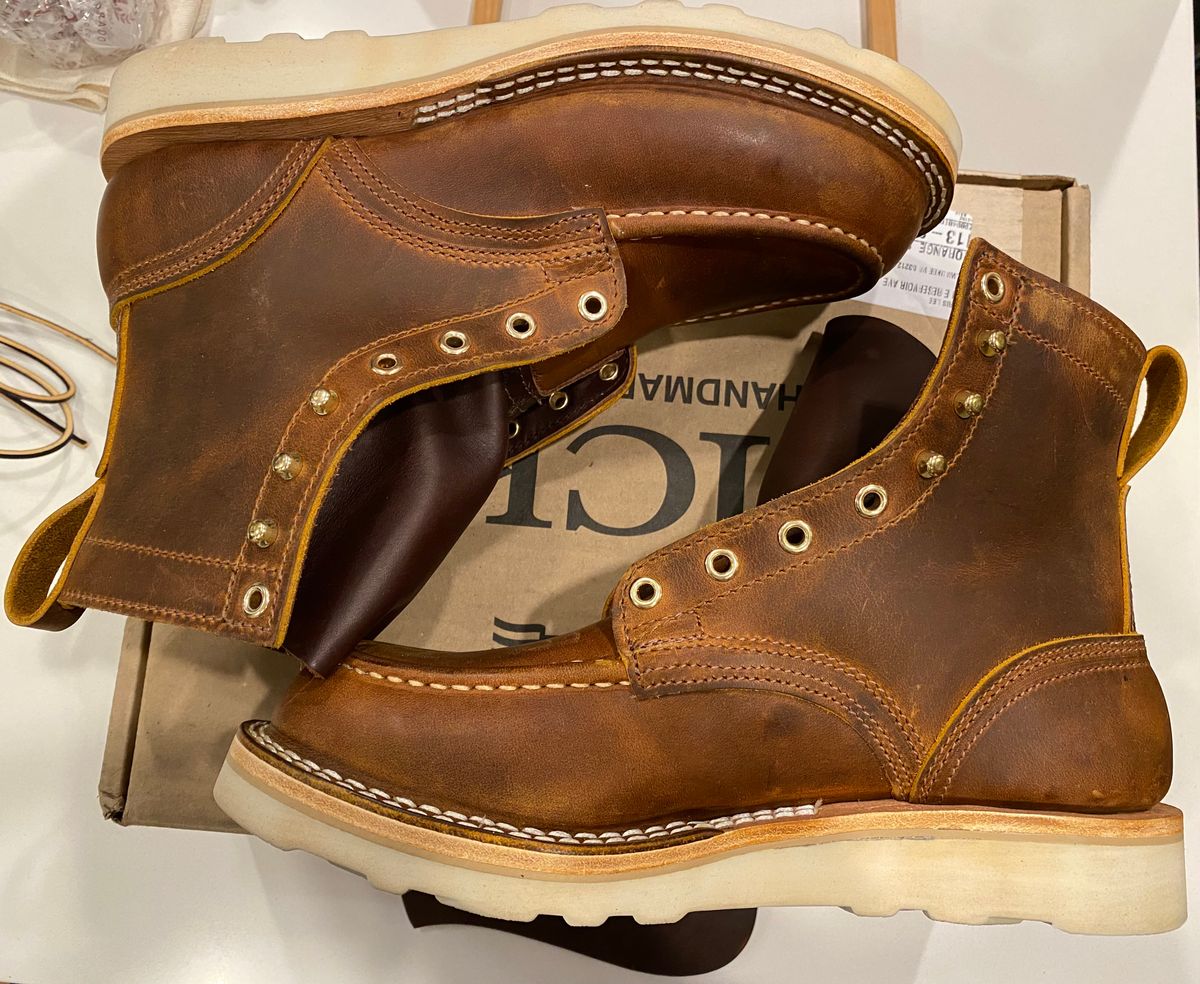 Photo by chris.8888 on February 21, 2025 of the Nicks Moc Toe in Horween Orange Predator.
