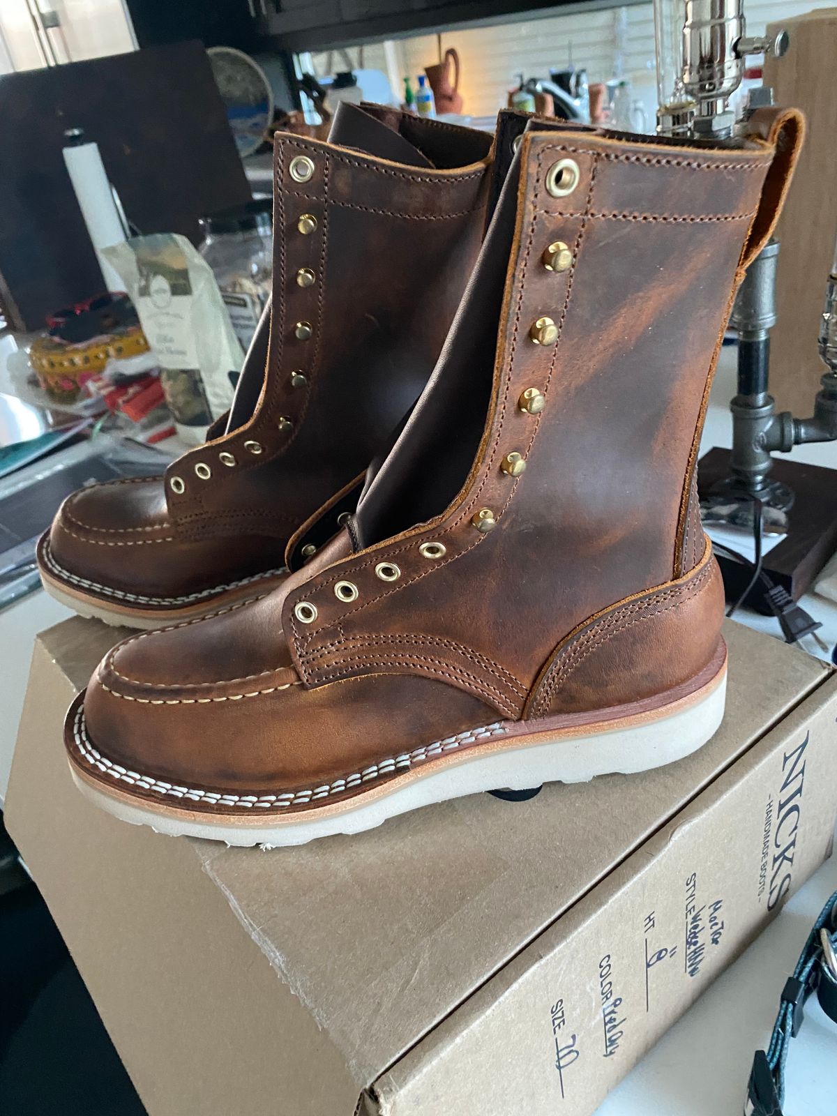 Photo by chris.8888 on September 26, 2024 of the Nicks Moc Toe in Horween Orange Predator.