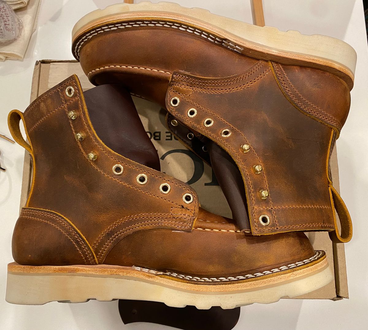Photo by chris.8888 on February 21, 2025 of the Nicks Moc Toe in Horween Orange Predator.
