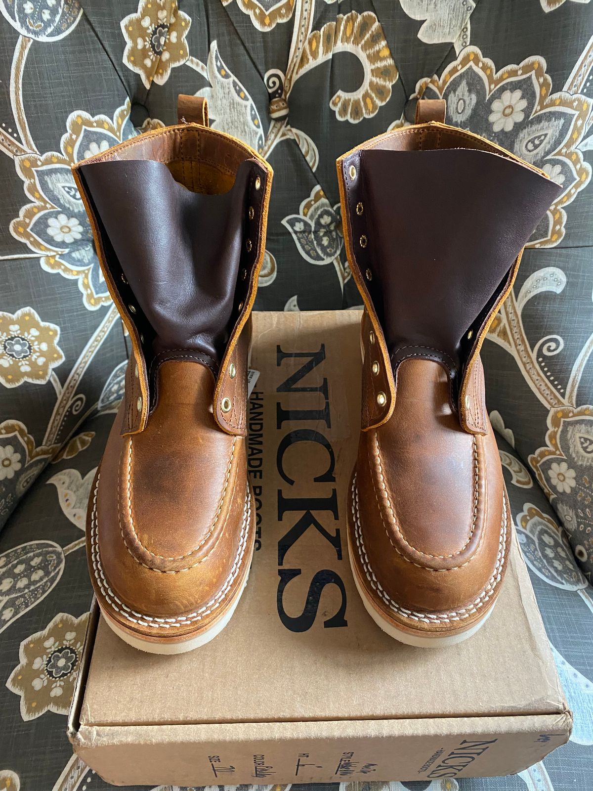 Photo by chris.8888 on July 24, 2024 of the Nicks Moc Toe in Horween Orange Predator.