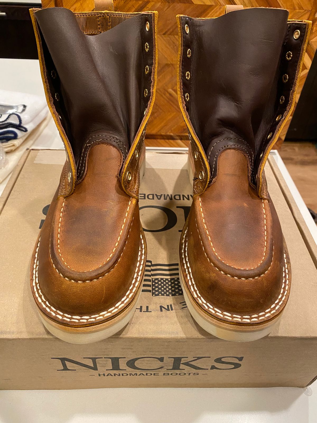 Photo by chris.8888 on February 21, 2025 of the Nicks Moc Toe in Horween Orange Predator.