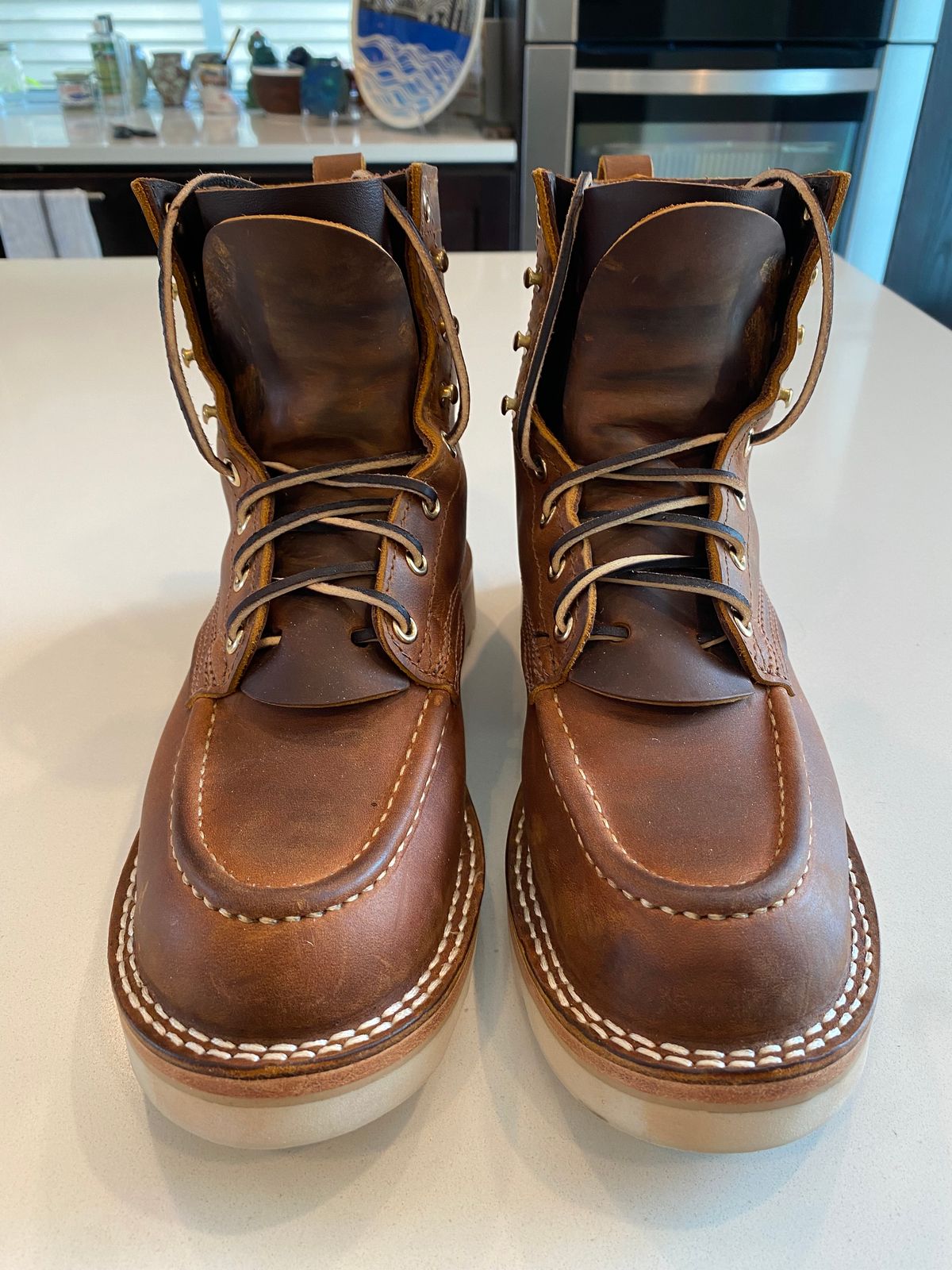 Photo by chris.8888 on June 16, 2025 of the Nicks Moc Toe in Horween Orange Predator.