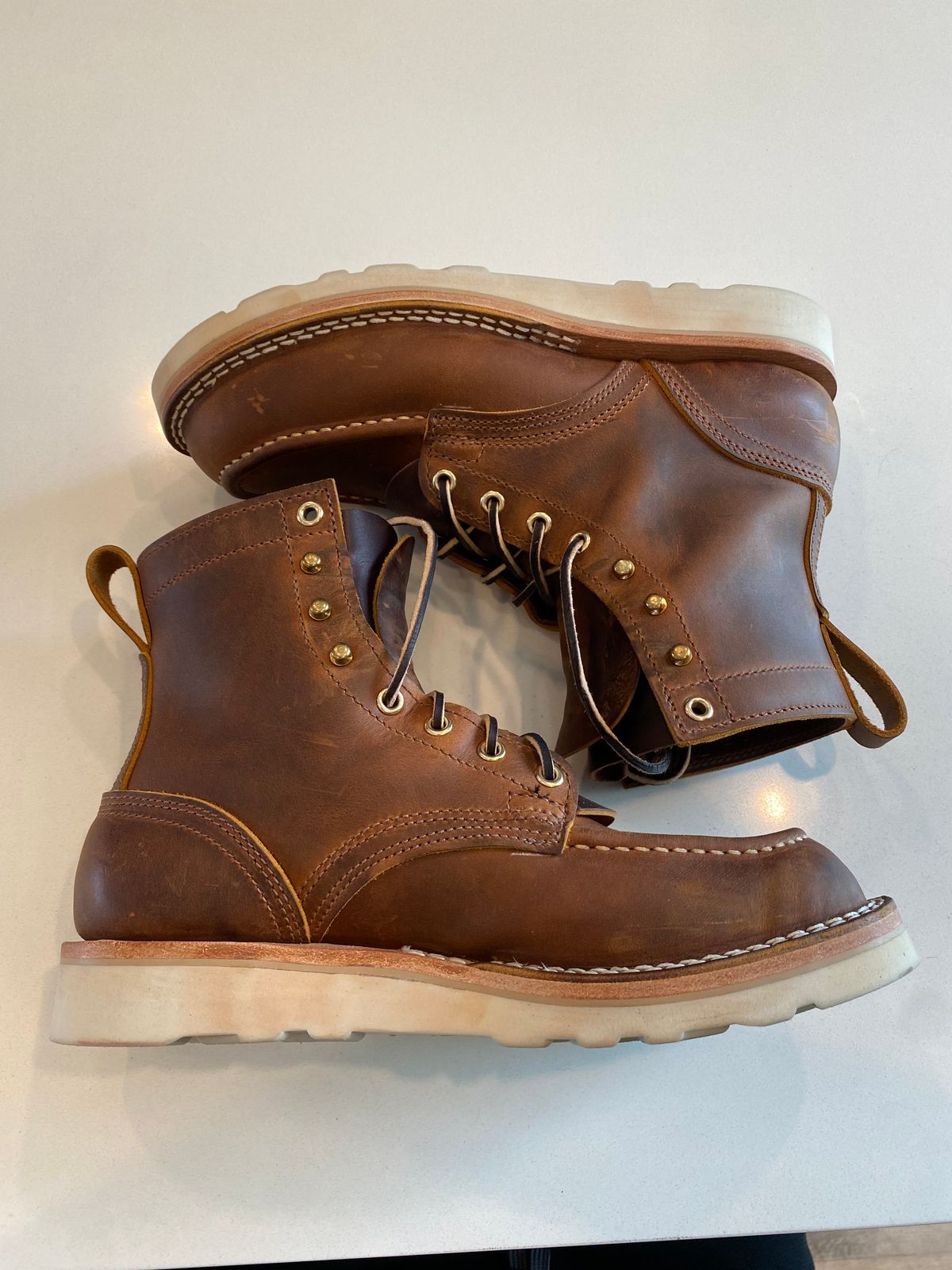 Photo by chris.8888 on June 16, 2025 of the Nicks Moc Toe in Horween Orange Predator.