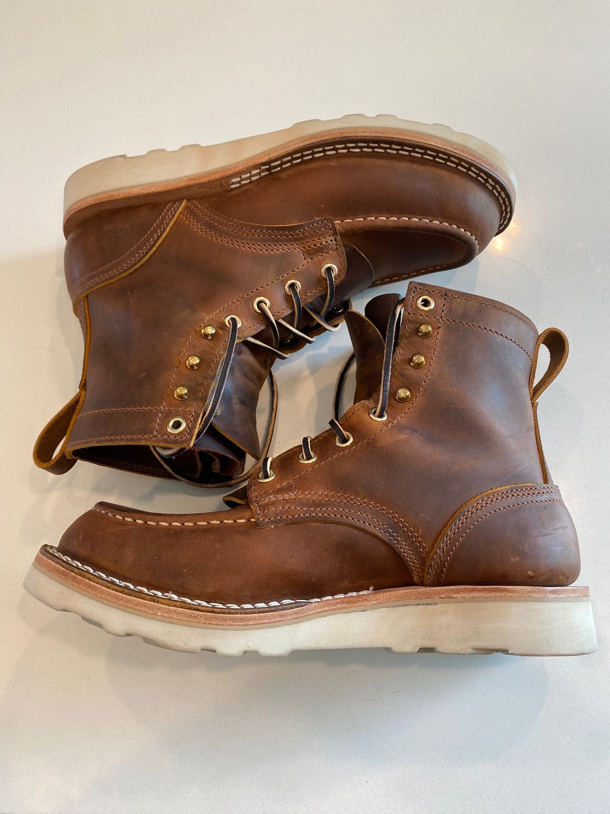 Photo by chris.8888 on June 16, 2025 of the Nicks Moc Toe in Horween Orange Predator.