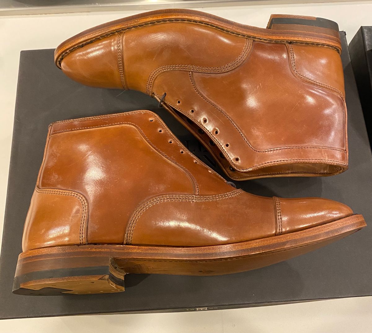 Photo by chris.8888 on January 11, 2025 of the Allen Edmonds Park Avenue Dress Boot in Horween Natural Shell Cordovan.