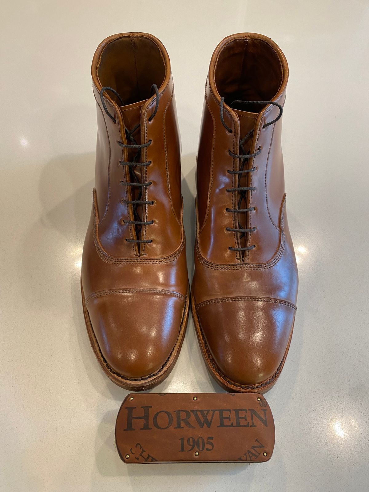 Photo by chris.8888 on May 7, 2025 of the Allen Edmonds Park Avenue Dress Boot in Horween Natural Shell Cordovan.