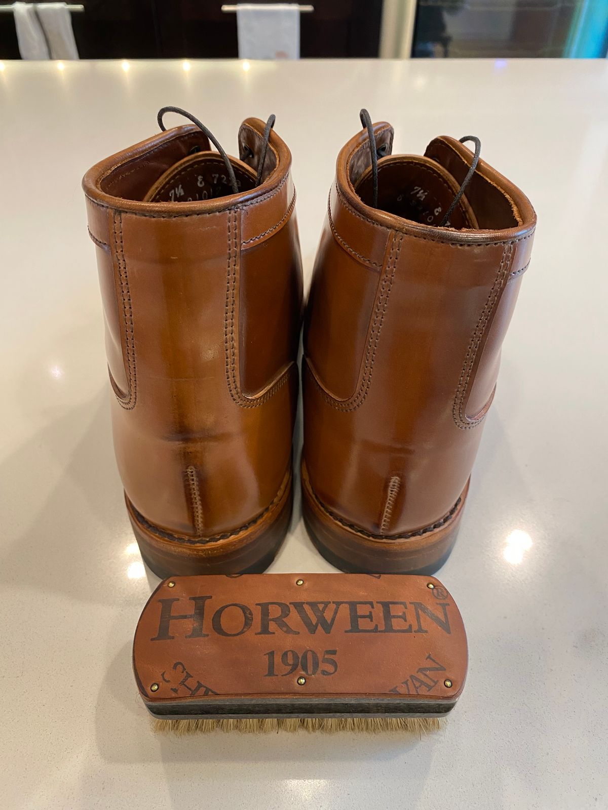 Photo by chris.8888 on May 7, 2025 of the Allen Edmonds Park Avenue Dress Boot in Horween Natural Shell Cordovan.