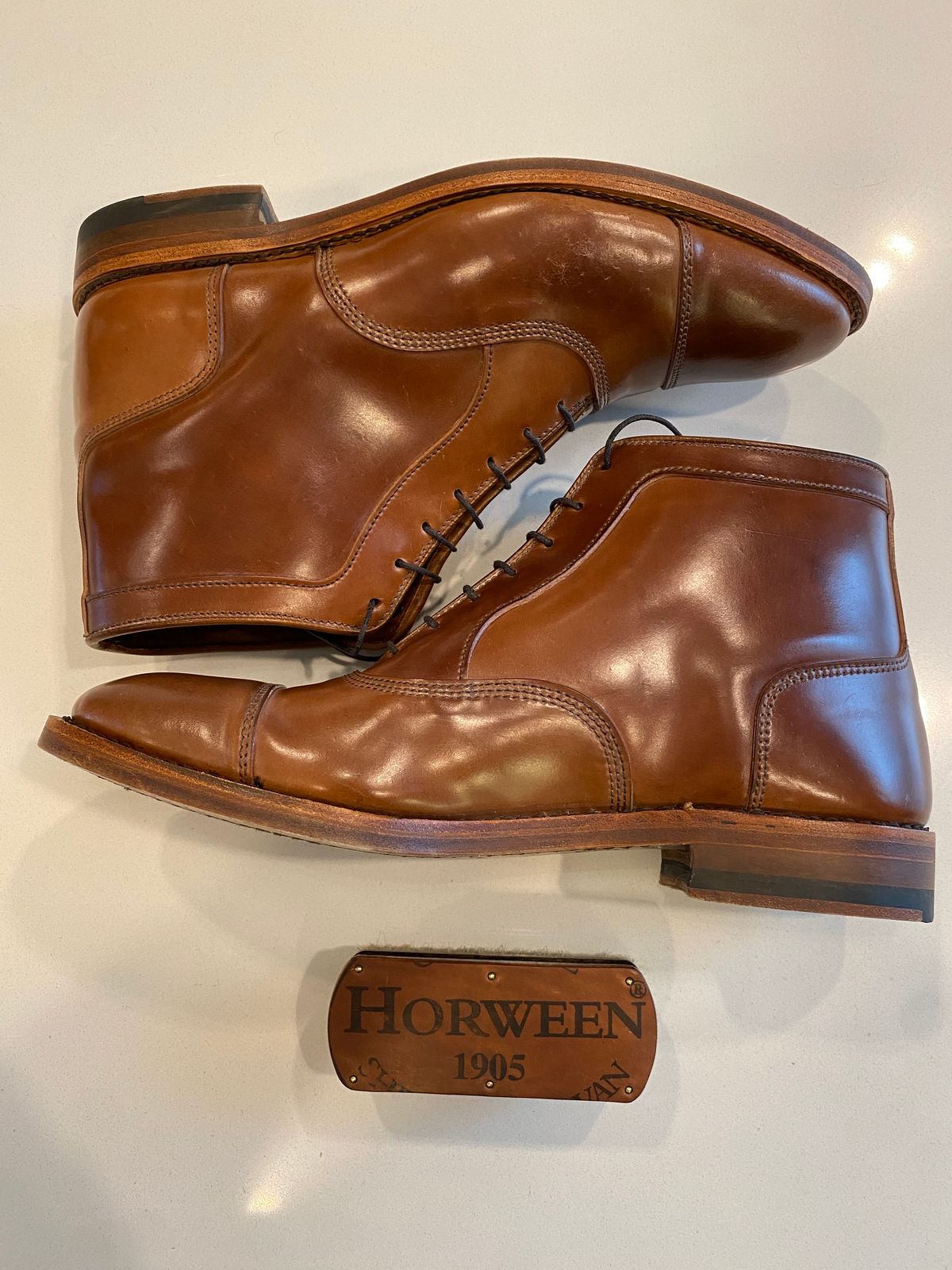 Photo by chris.8888 on May 7, 2025 of the Allen Edmonds Park Avenue Dress Boot in Horween Natural Shell Cordovan.