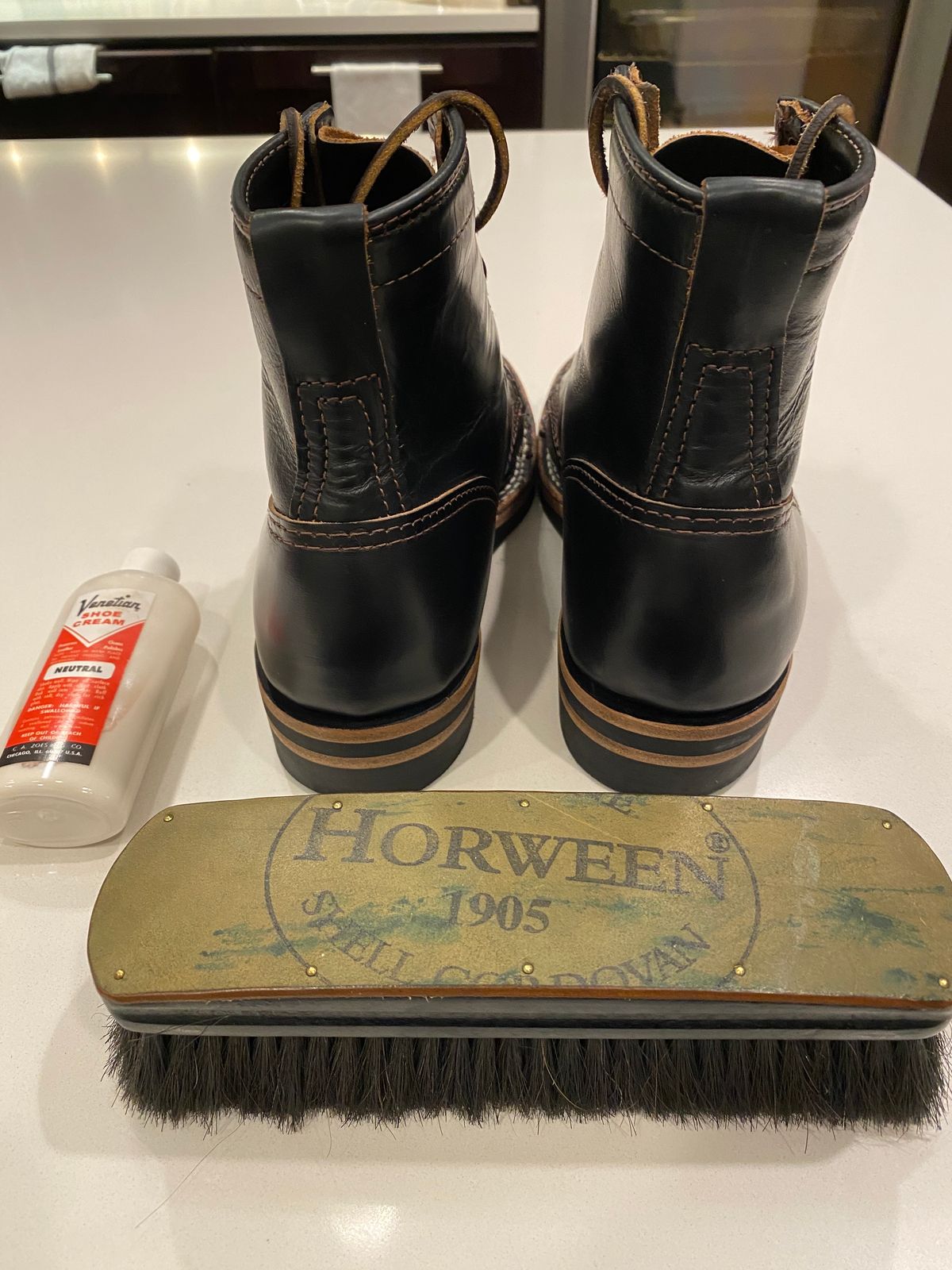 Photo by chris.8888 on May 17, 2025 of the Wesco Hendrik in Horween Black Chromexcel.
