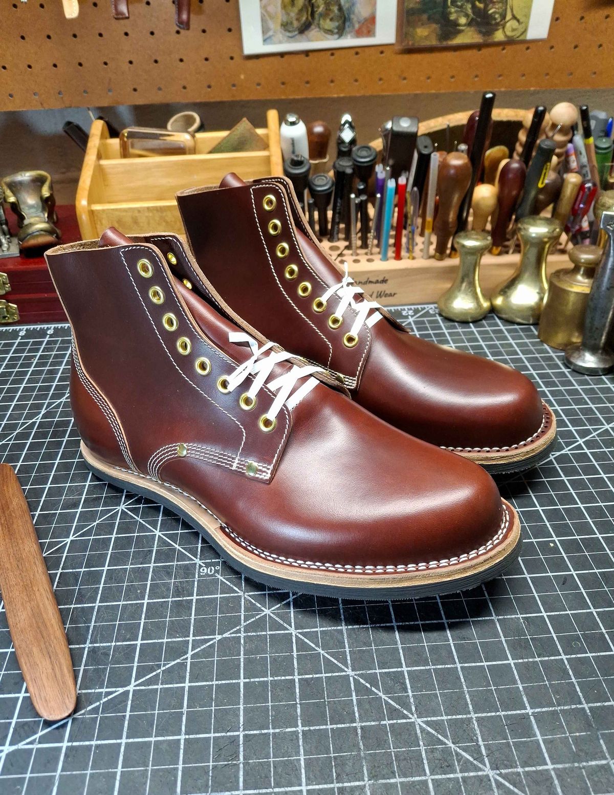 Photo by chris.8888 on December 26, 2025 of the New River Boot Boondocker in Horween Tan Chromexcel Strips.