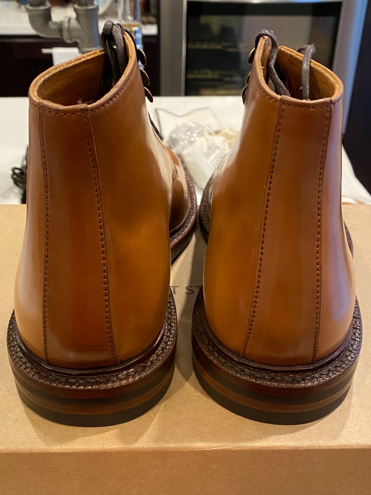 Photo by chris.8888 on December 13, 2024 of the Grant Stone Edward Boot in Horween Honey Glazed Shell Cordovan.