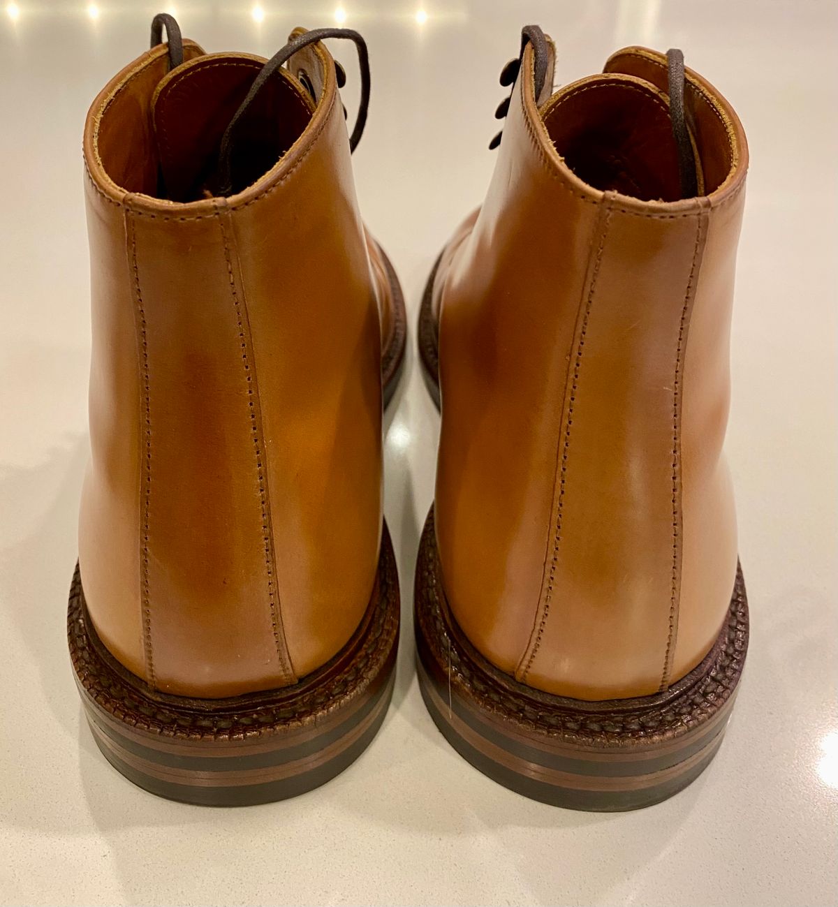 Photo by chris.8888 on May 7, 2025 of the Grant Stone Edward Boot in Horween Honey Glazed Shell Cordovan.