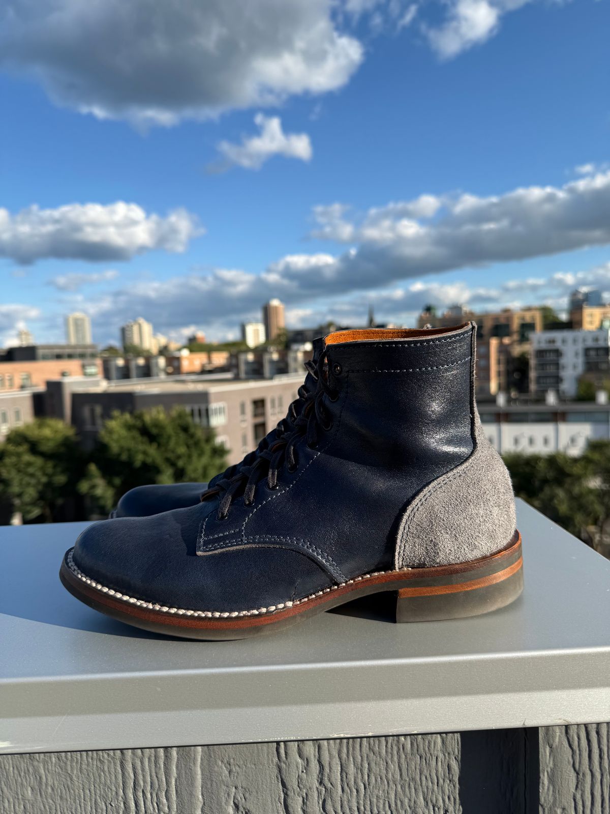 Photo by chris.8888 on August 25, 2025 of the Oldspeed Service Boot 6” in Horween Navy Aspen Horsefront.