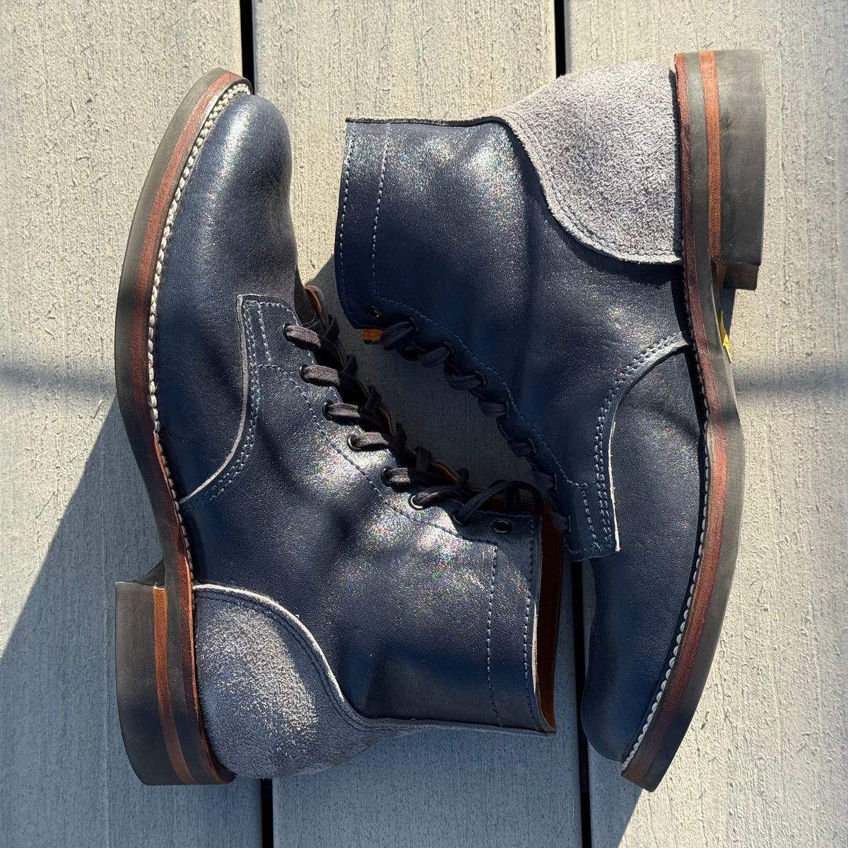 Photo by chris.8888 on August 25, 2025 of the Oldspeed Service Boot 6” in Horween Navy Aspen Horsefront.