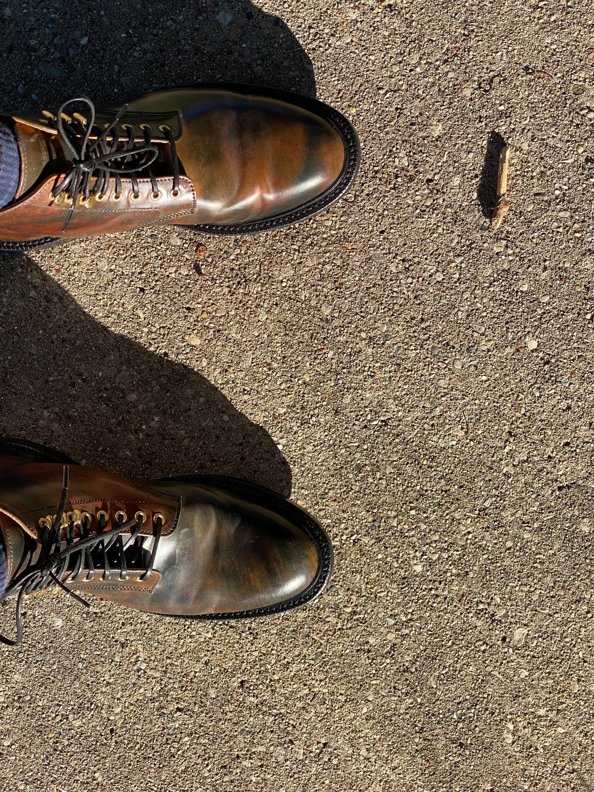 Photo by chris.8888 on June 29, 2024 of the Grant Stone Edward Boot in Horween Marbled Black Shell Cordovan.