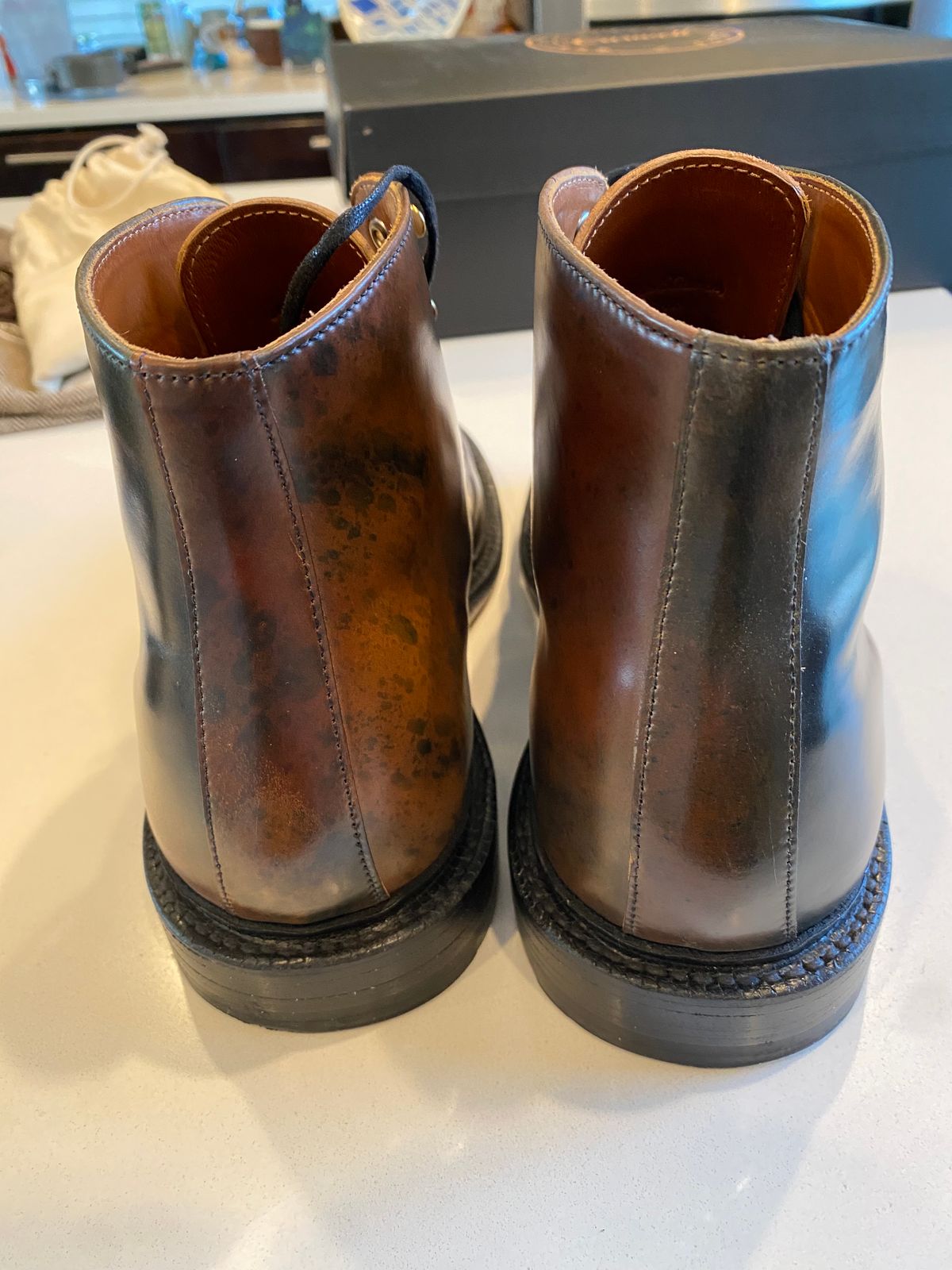 Photo by chris.8888 on January 18, 2025 of the Grant Stone Edward Boot in Horween Marbled Black Shell Cordovan.