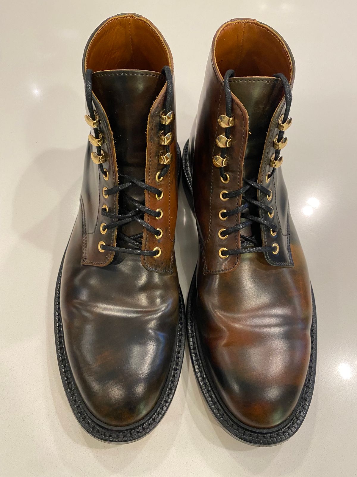 Photo by chris.8888 on May 7, 2025 of the Grant Stone Edward Boot in Horween Marbled Black Shell Cordovan.