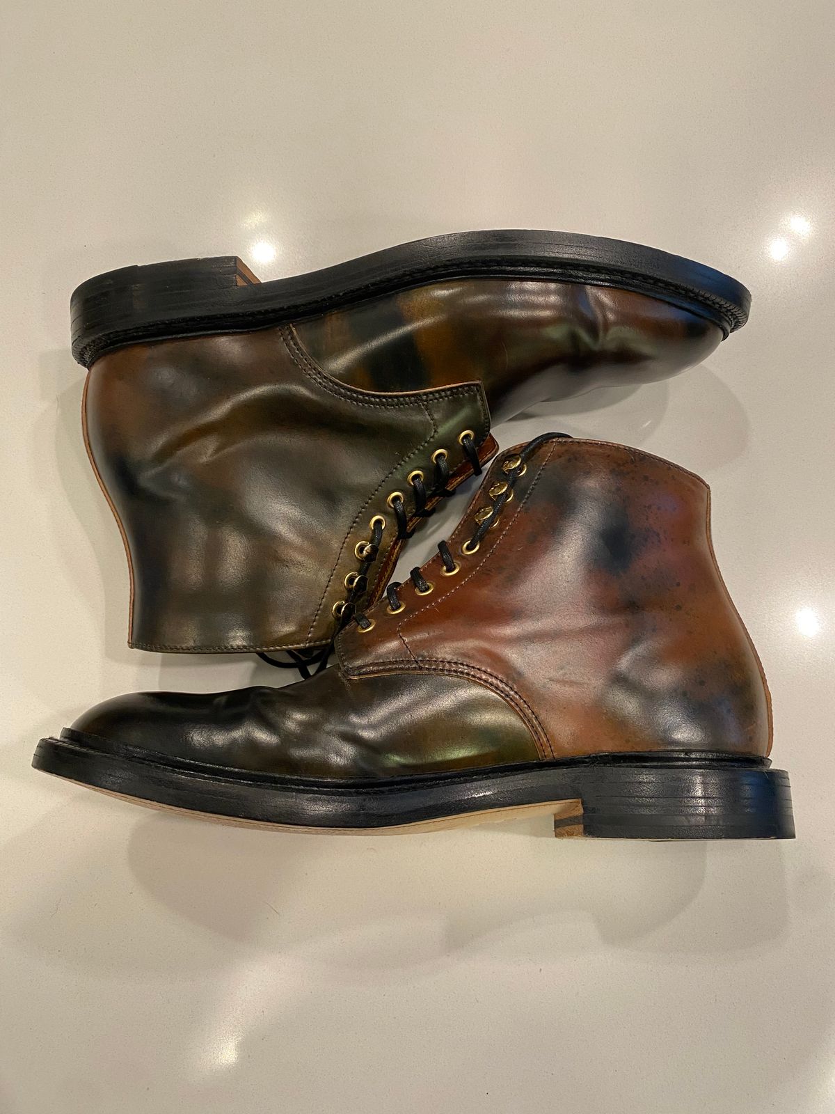 Photo by chris.8888 on May 7, 2025 of the Grant Stone Edward Boot in Horween Marbled Black Shell Cordovan.