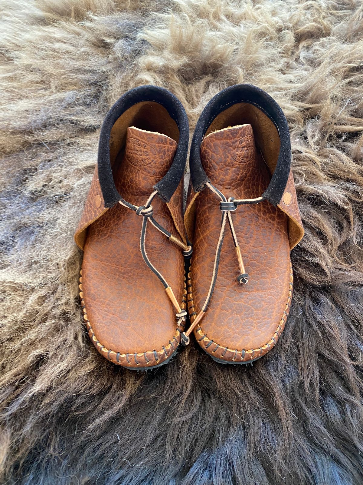 Photo by chris.8888 on March 12, 2025 of the White Bear Moccasins Tate Chukka in Law Tanning Cognac Big Horn Shrunken Bison.