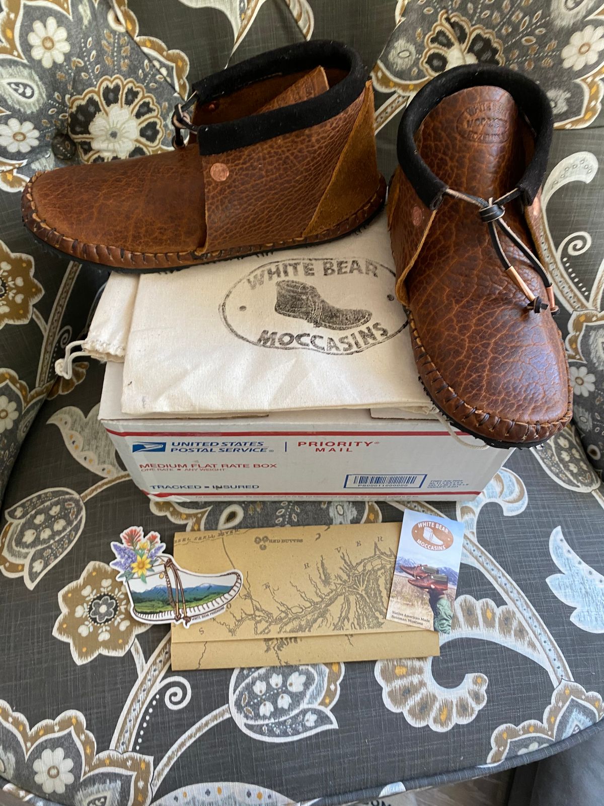 Photo by chris.8888 on May 25, 2024 of the White Bear Moccasins Tate Chukka in Law Tanning Cognac Big Horn Shrunken Bison.