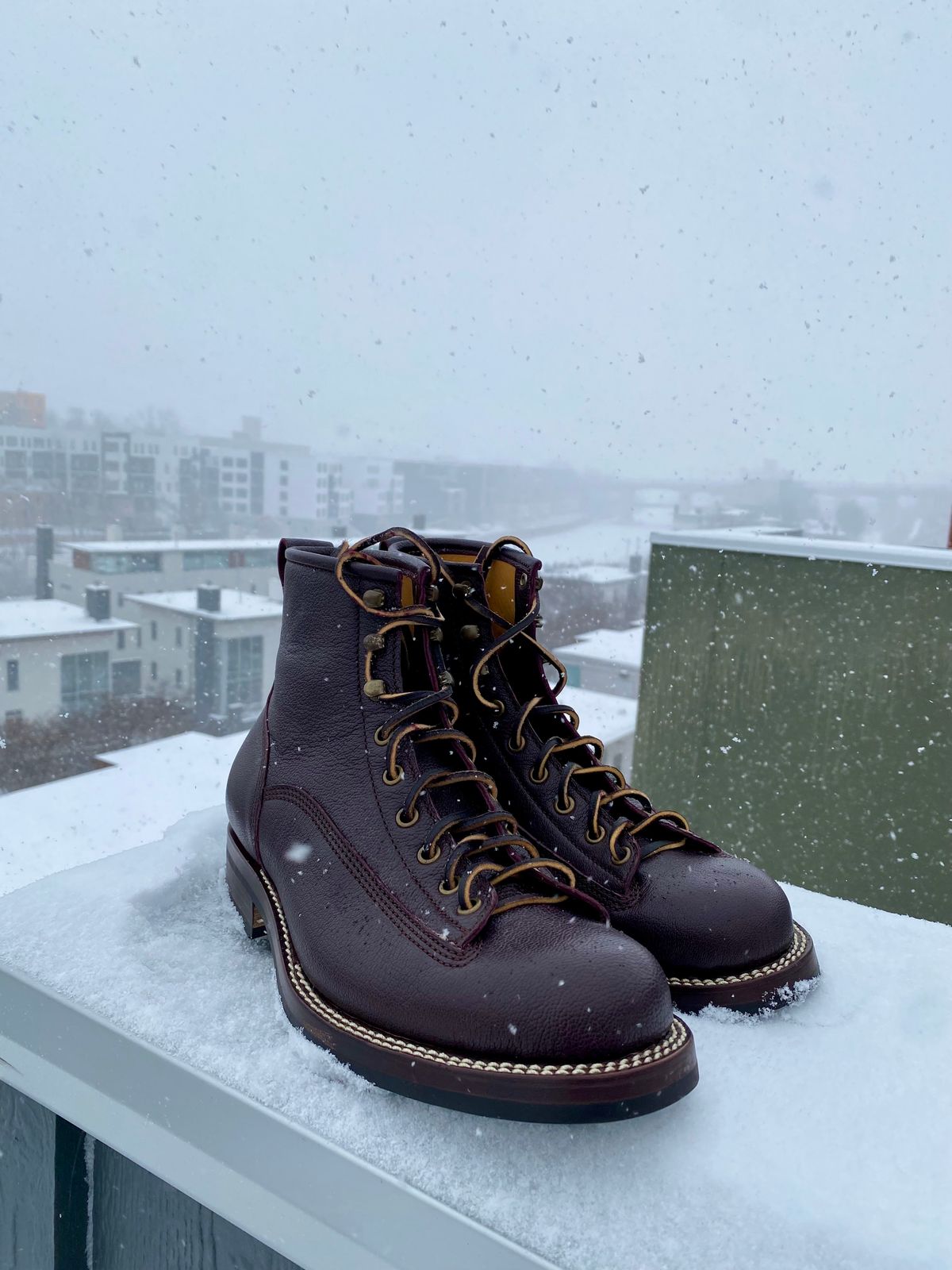 Photo by chris.8888 on February 12, 2025 of the Caswell Boot Company Carver in Tusting & Burnett Burgundy Bookbinding Goat.