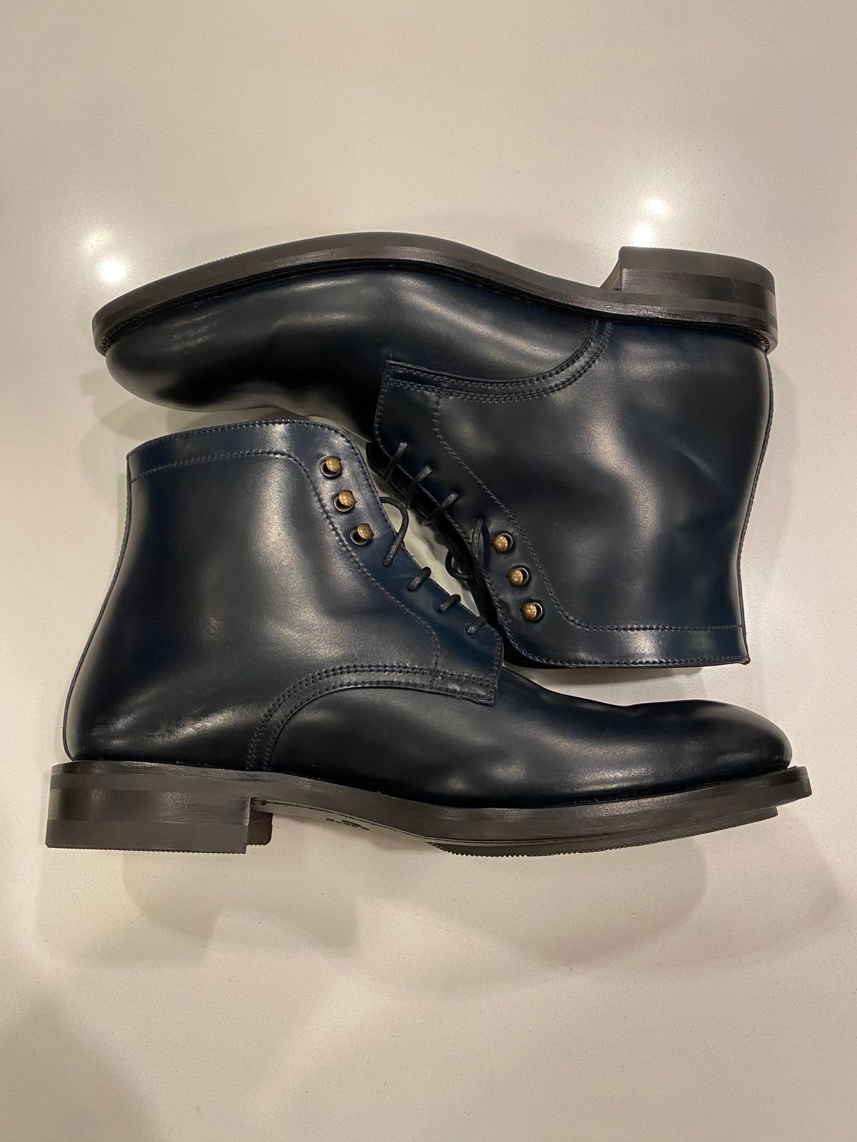 Photo by chris.8888 on June 11, 2025 of the Carmina Work boots 80793 in Horween Navy Shell Cordovan.