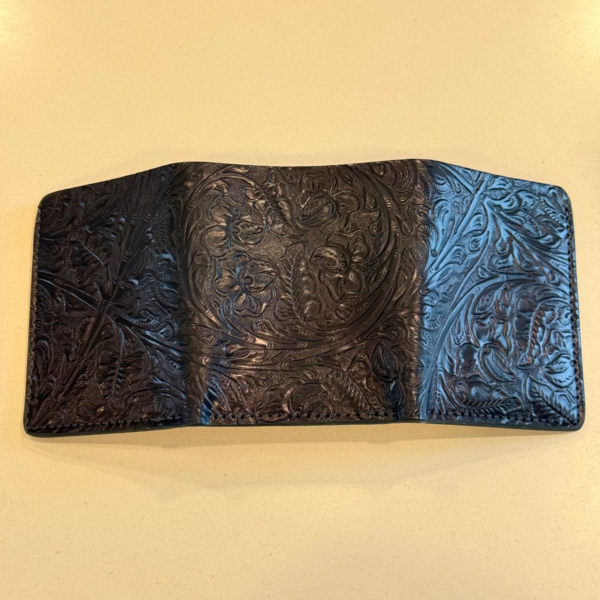 Photo by chris.8888 on August 12, 2025 of the Ashland Leather Trifold Wallet in Horween Black Floral Shell Cordovan.