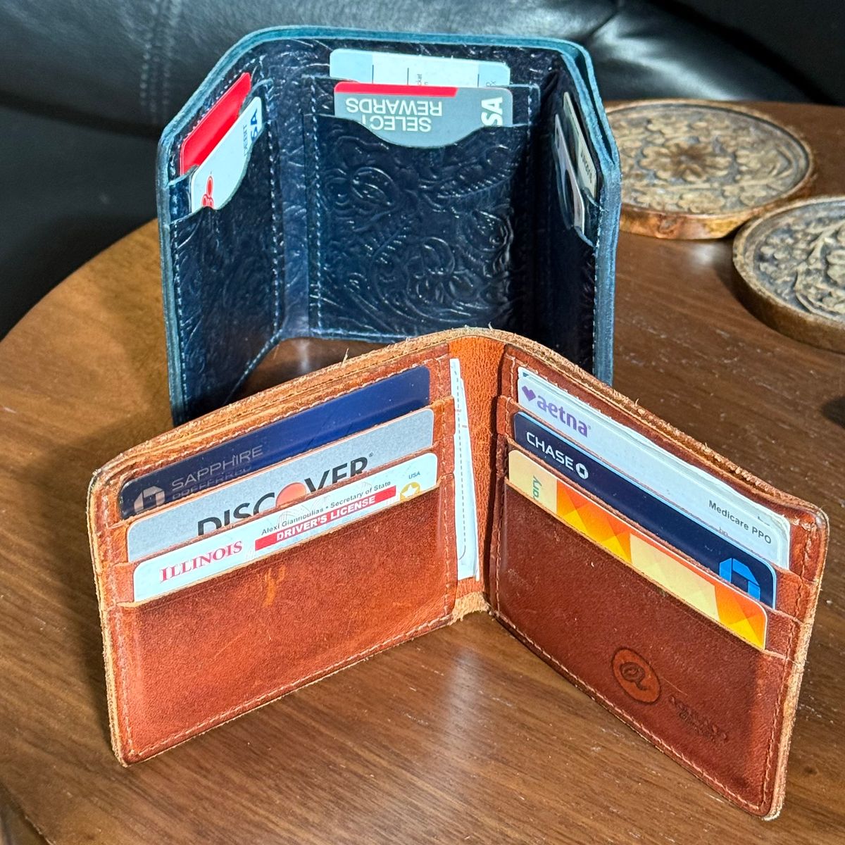 Photo by chris.8888 on November 2, 2025 of the Ashland Leather Trifold Wallet in Horween Black Floral Shell Cordovan.