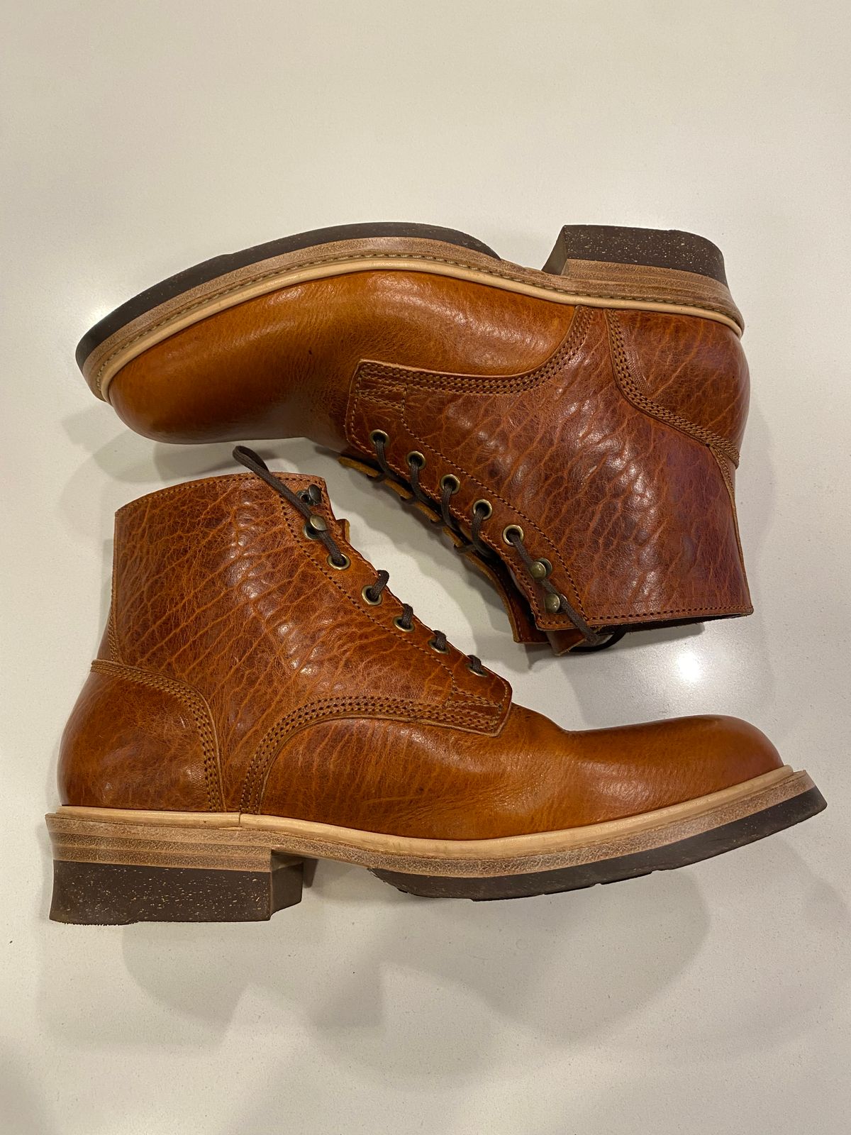 Photo by chris.8888 on June 16, 2025 of the Caswell Boot Company Lisbon in Law Tanning Tan Navajo Bison.