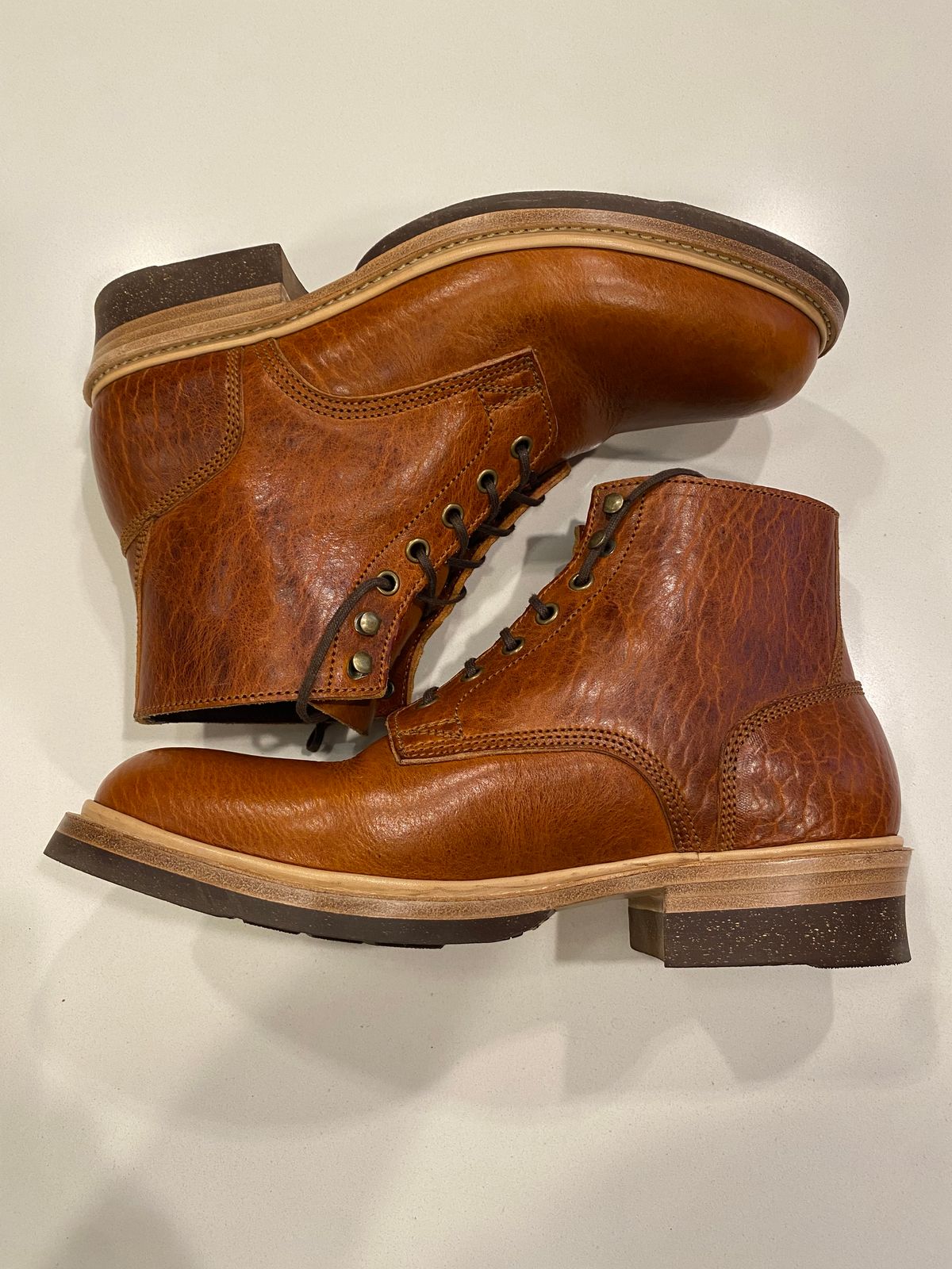 Photo by chris.8888 on June 16, 2025 of the Caswell Boot Company Lisbon in Law Tanning Tan Navajo Bison.