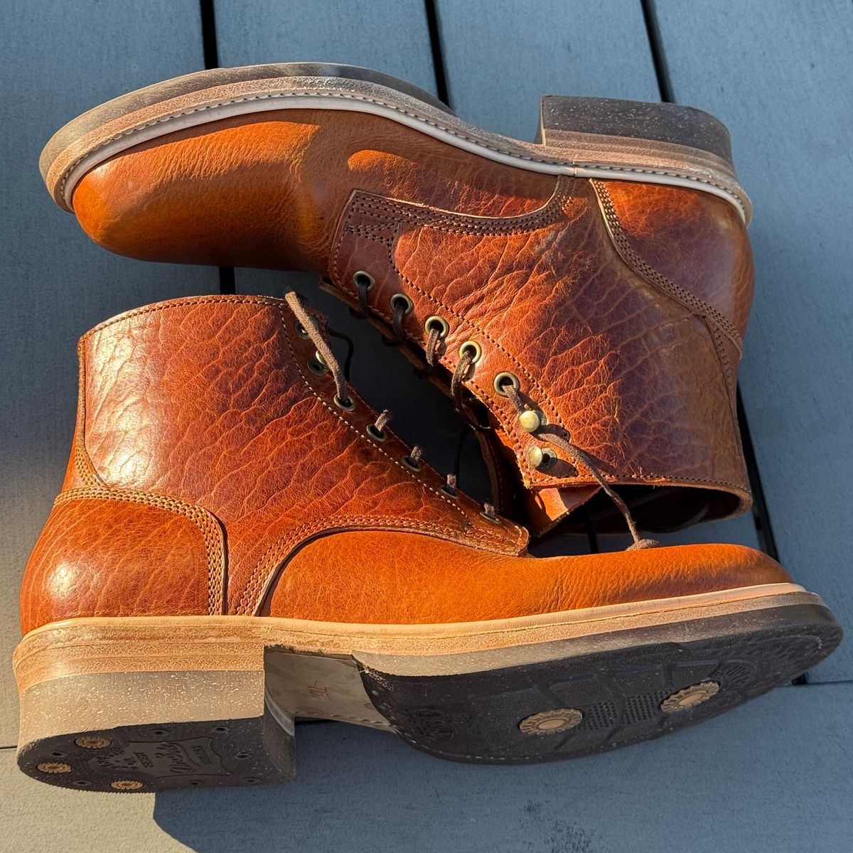 Photo by chris.8888 on September 1, 2025 of the Caswell Boot Company Lisbon in Law Tanning Tan Navajo Bison.