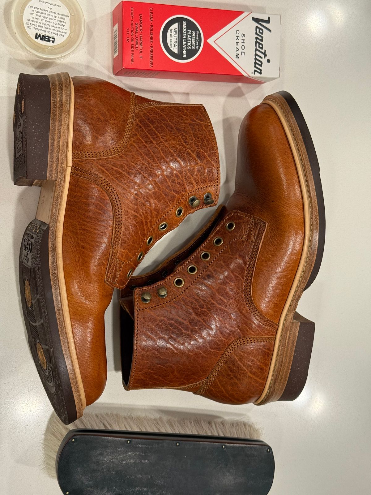 Photo by chris.8888 on September 17, 2025 of the Caswell Boot Company Lisbon in Law Tanning Tan Navajo Bison.