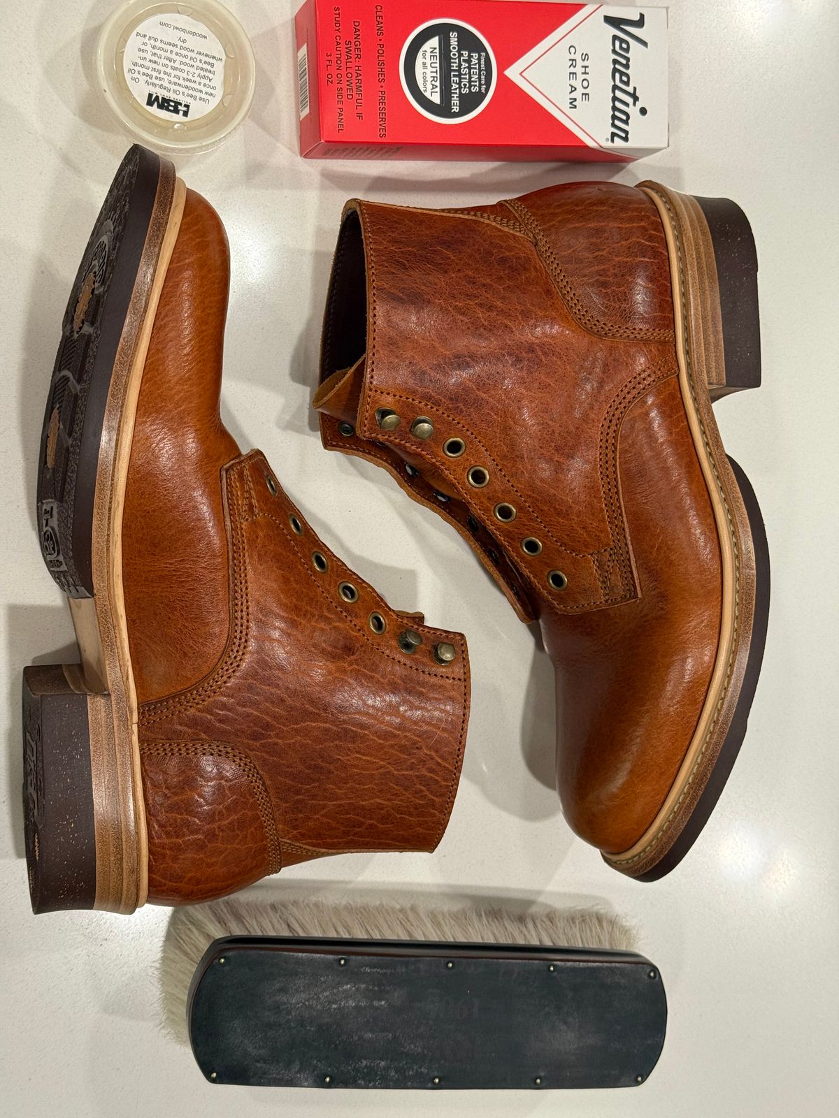 Photo by chris.8888 on September 17, 2025 of the Caswell Boot Company Lisbon in Law Tanning Tan Navajo Bison.