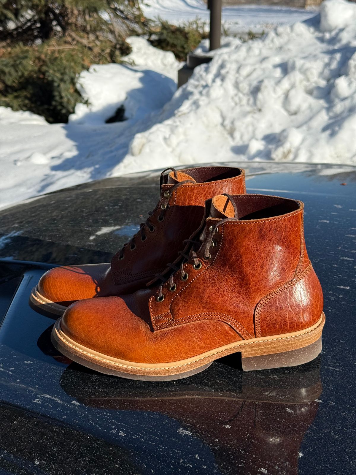 Photo by chris.8888 on December 14, 2025 of the Caswell Boot Company Lisbon in Law Tanning Tan Navajo Bison.