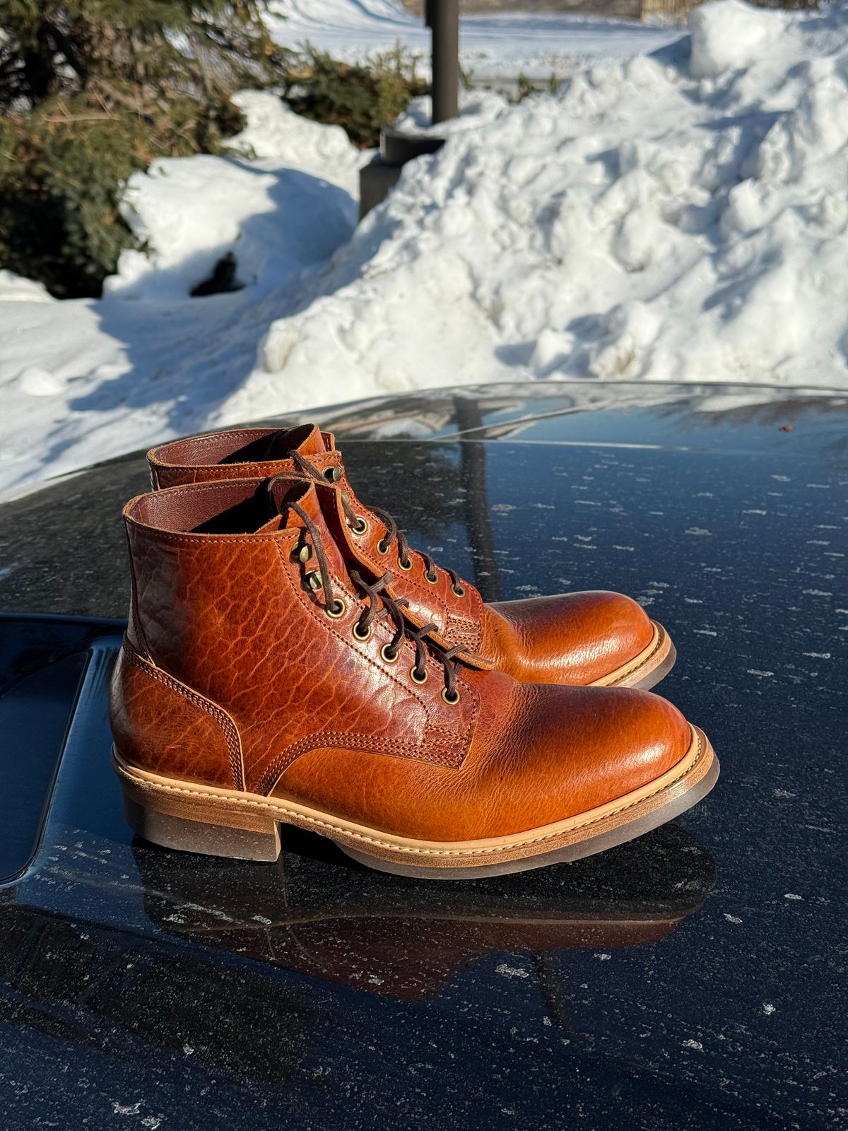 Photo by chris.8888 on December 14, 2025 of the Caswell Boot Company Lisbon in Law Tanning Tan Navajo Bison.