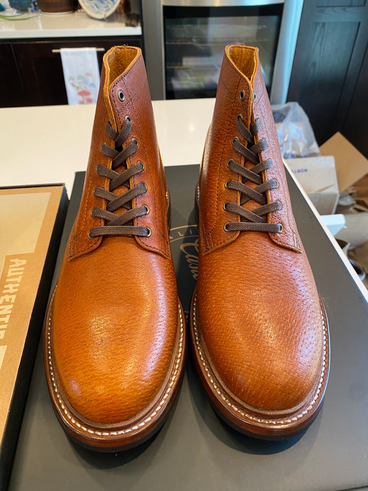 Photo by chris.8888 on March 12, 2025 of the Caswell Boot Company Custom Model in Gallun Cognac Jabari Boar.
