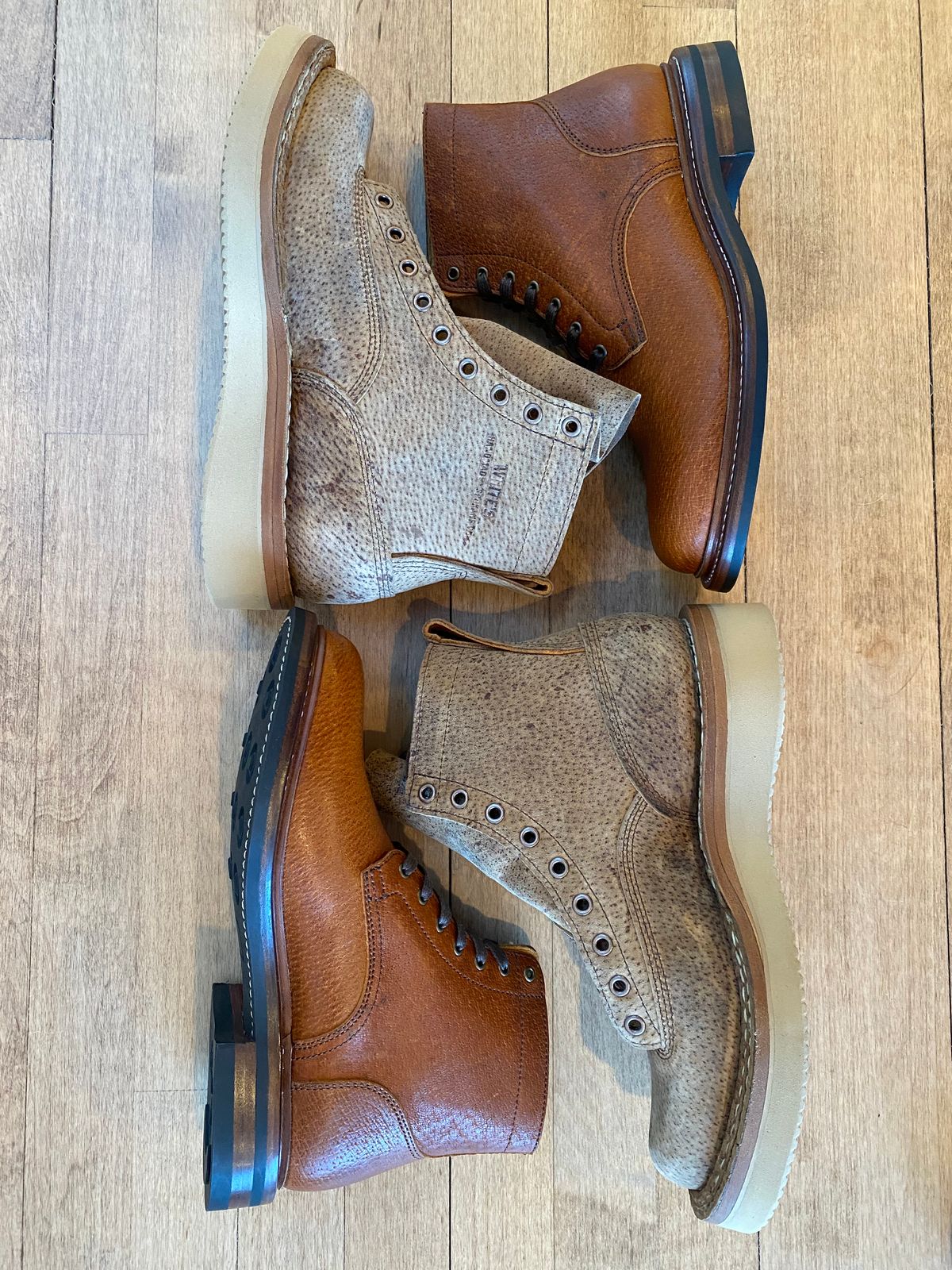 Photo by chris.8888 on March 12, 2025 of the Caswell Boot Company Custom Model in Gallun Cognac Jabari Boar.