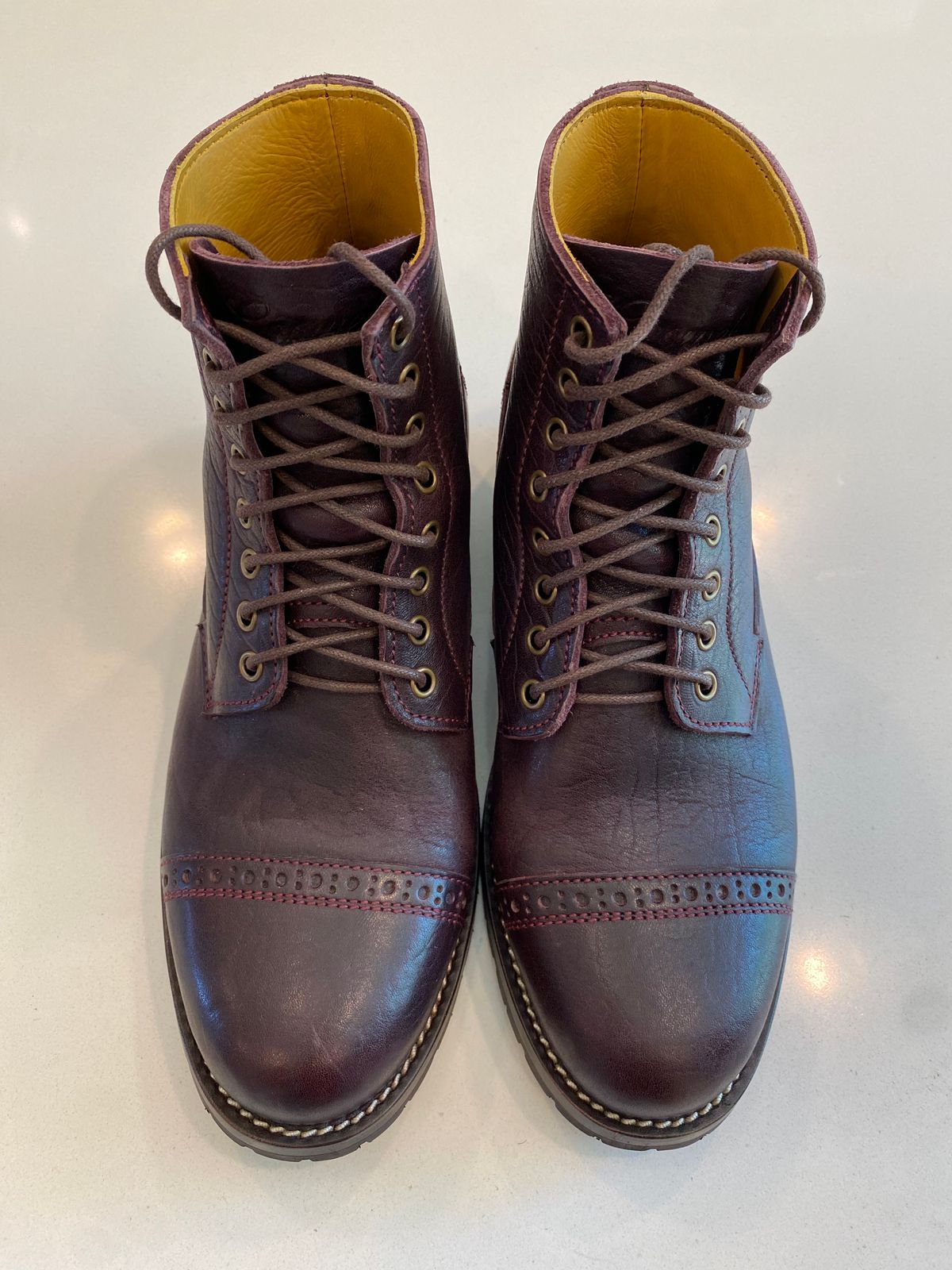 Photo by chris.8888 on May 23, 2025 of the Caswell Boot Company 1912 Russet Marching Shoe Reproduction in Horween Color 8 Aspen Horsefront.