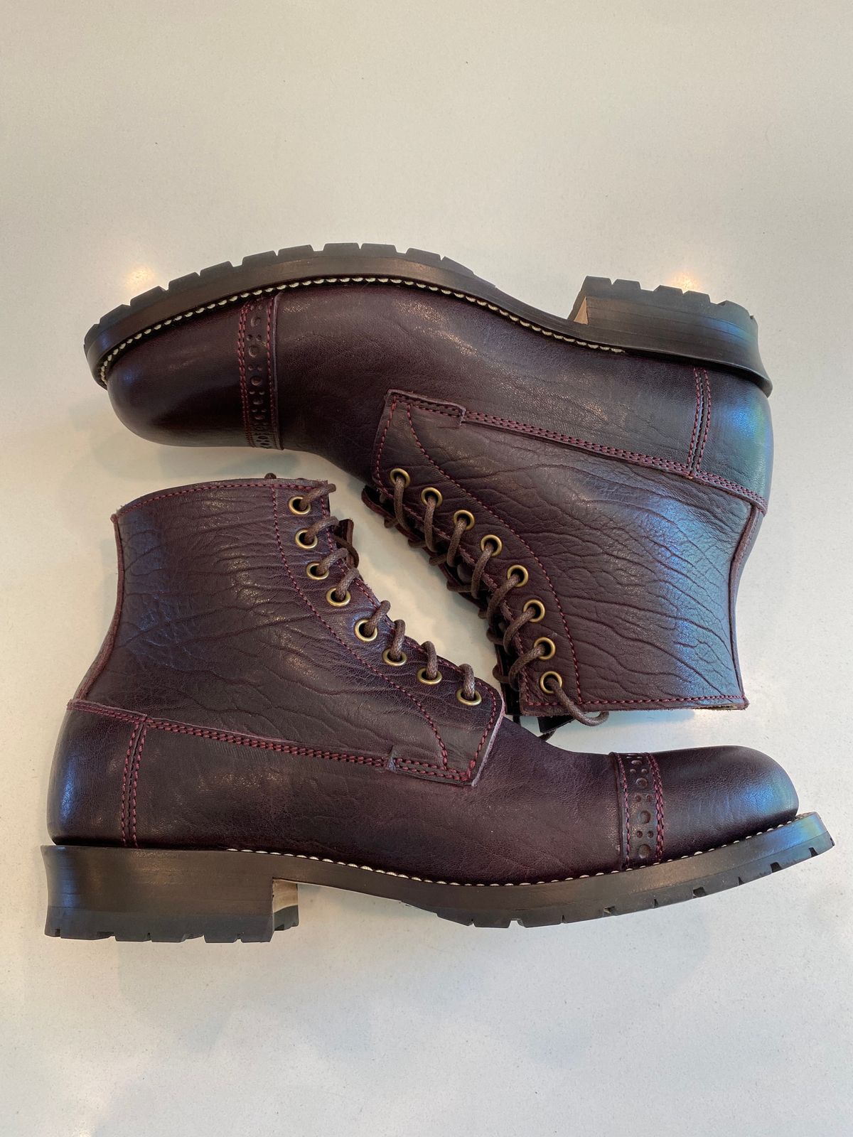 Photo by chris.8888 on May 23, 2025 of the Caswell Boot Company 1912 Russet Marching Shoe Reproduction in Horween Color 8 Aspen Horsefront.