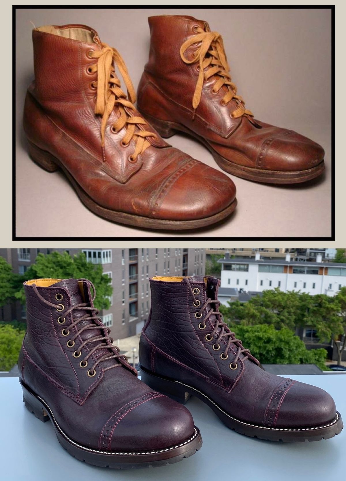 Photo by chris.8888 on June 4, 2025 of the Caswell Boot Company 1912 Russet Marching Shoe Reproduction in Horween Color 8 Aspen Horsefront.