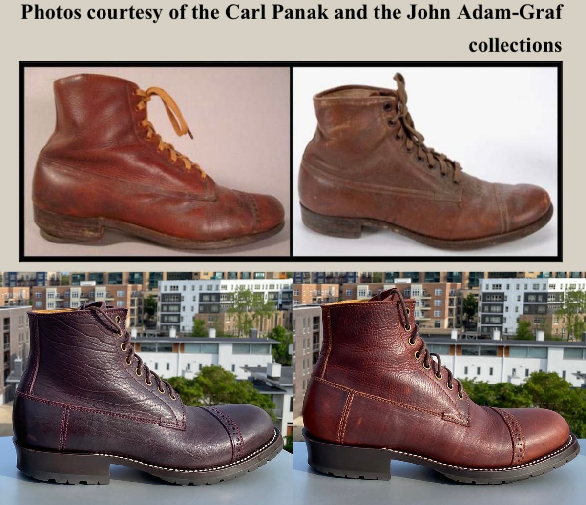 Photo by chris.8888 on June 4, 2025 of the Caswell Boot Company 1912 Russet Marching Shoe Reproduction in Horween Color 8 Aspen Horsefront.