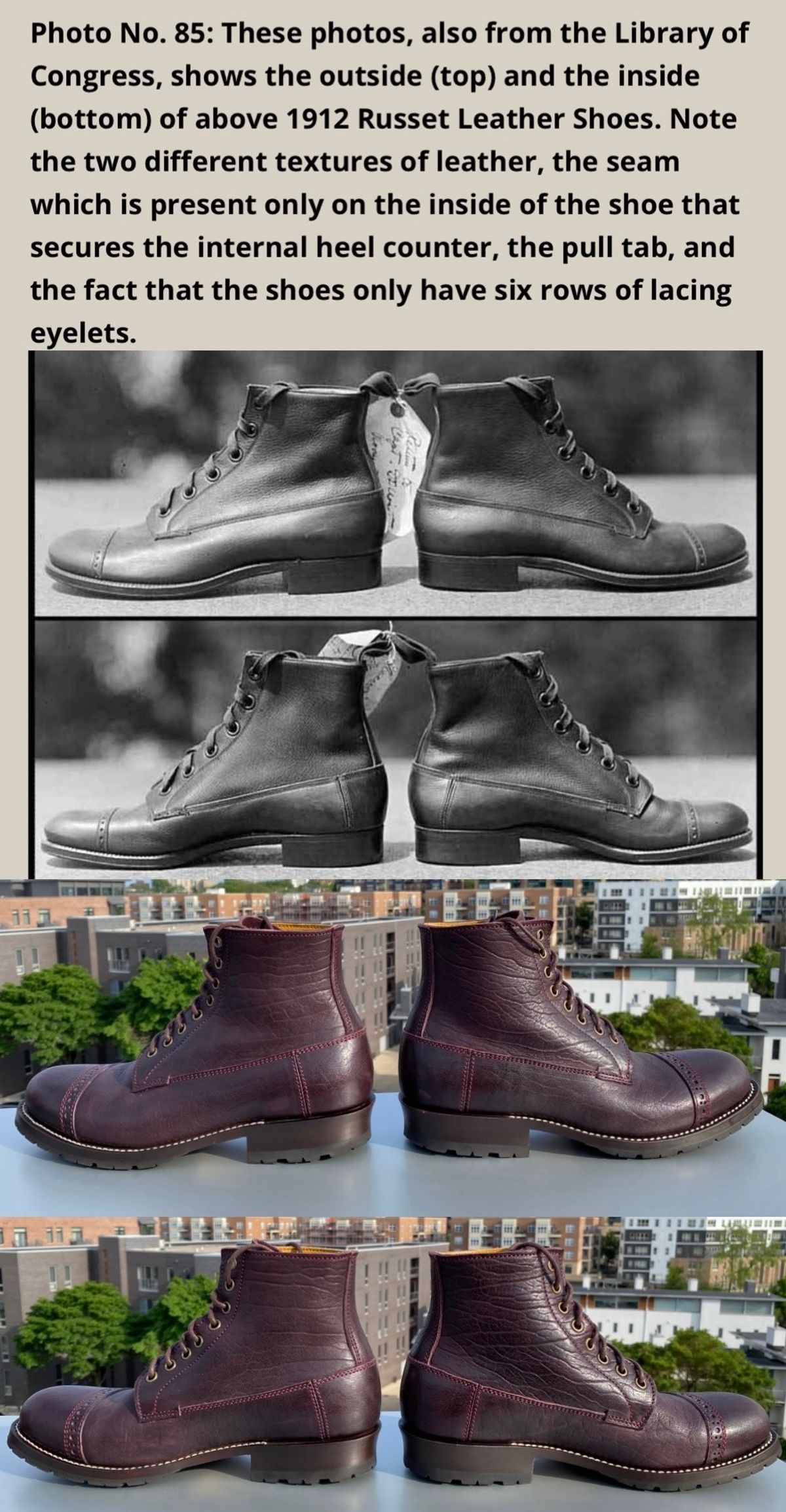 Photo by chris.8888 on June 4, 2025 of the Caswell Boot Company 1912 Russet Marching Shoe Reproduction in Horween Color 8 Aspen Horsefront.