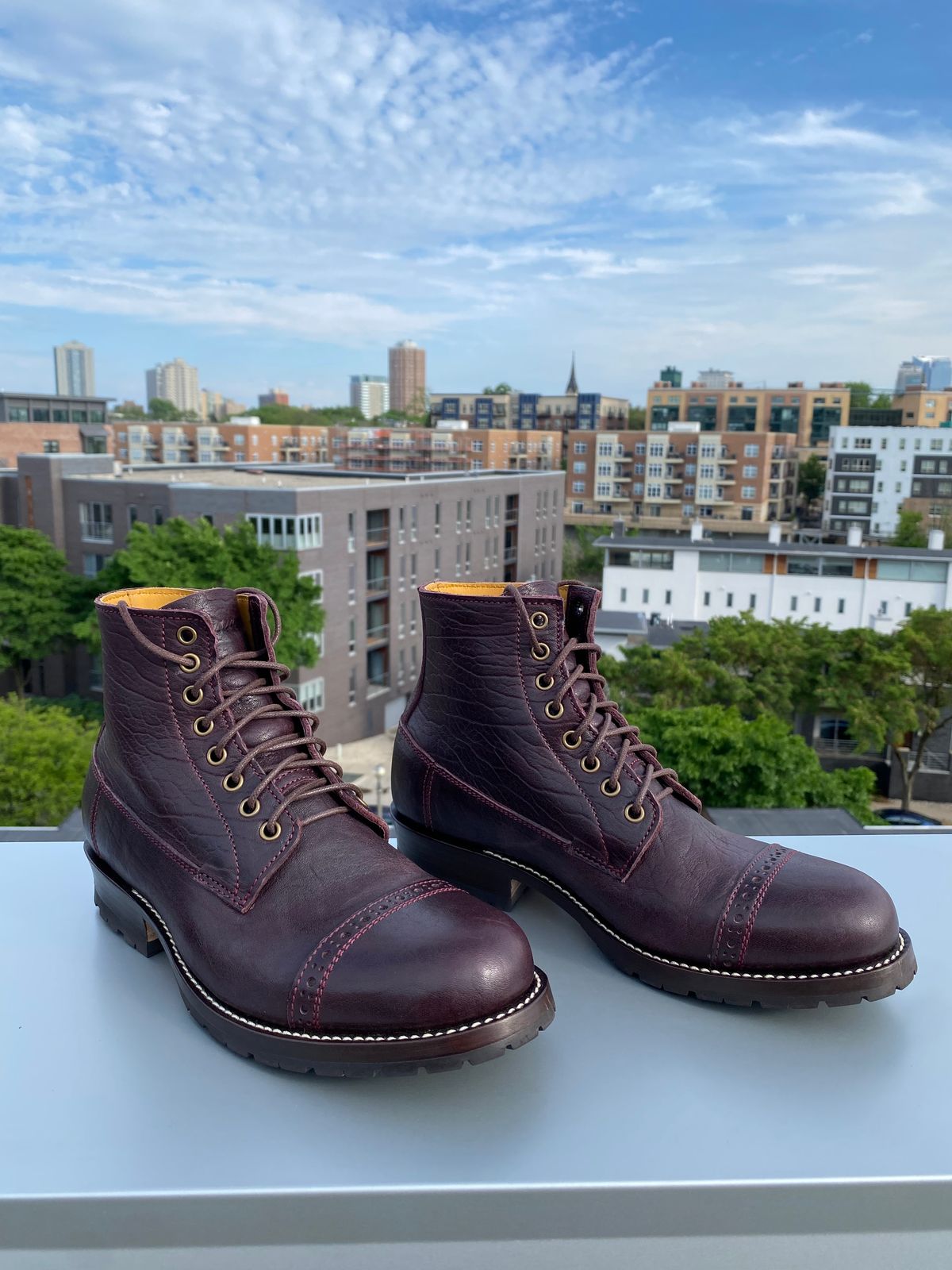 Photo by chris.8888 on June 3, 2025 of the Caswell Boot Company 1912 Russet Marching Shoe Reproduction in Horween Color 8 Aspen Horsefront.