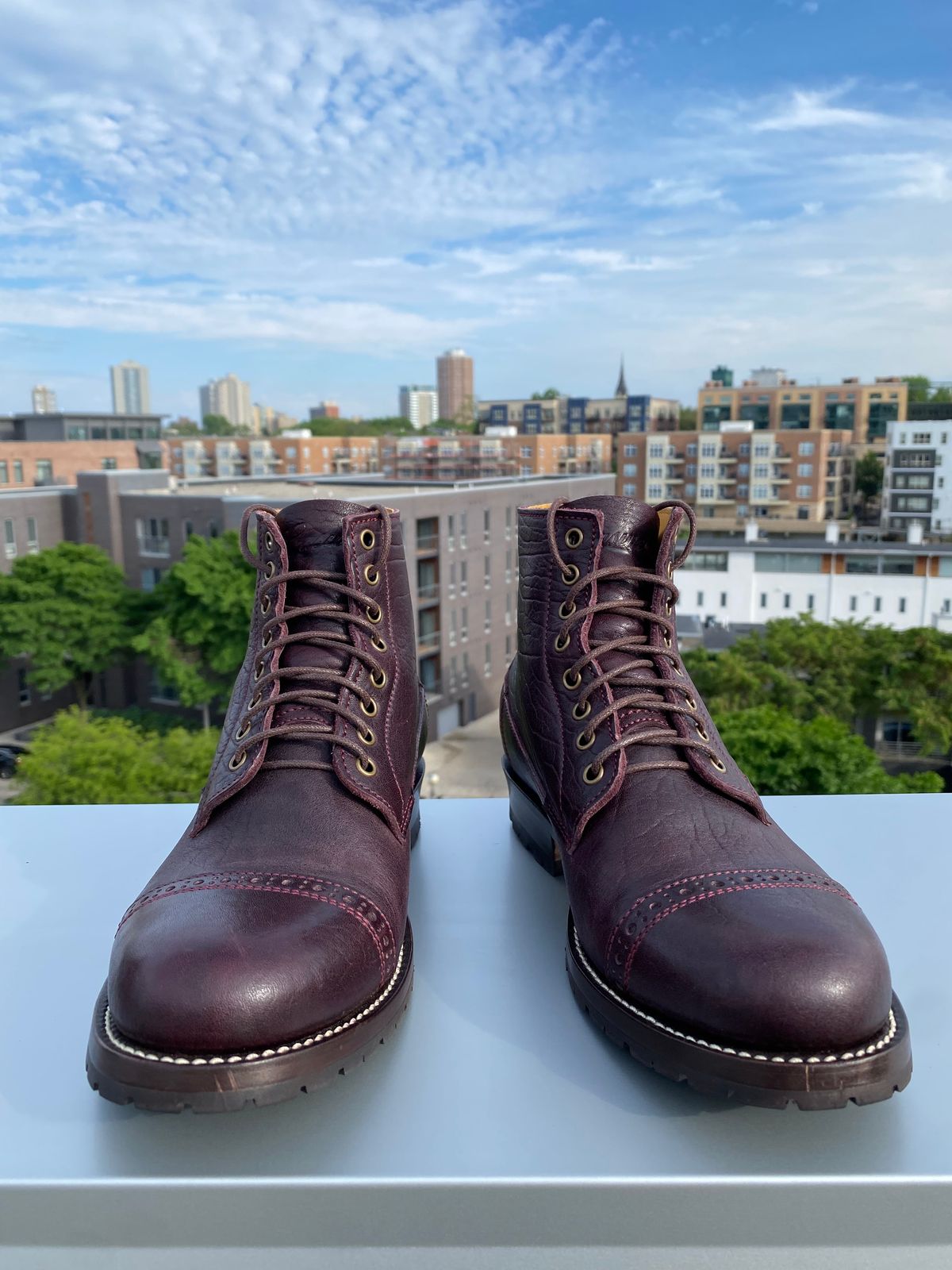 Photo by chris.8888 on June 3, 2025 of the Caswell Boot Company 1912 Russet Marching Shoe Reproduction in Horween Color 8 Aspen Horsefront.