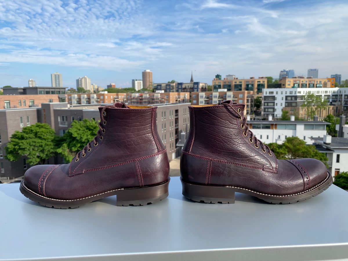 Photo by chris.8888 on June 3, 2025 of the Caswell Boot Company 1912 Russet Marching Shoe Reproduction in Horween Color 8 Aspen Horsefront.