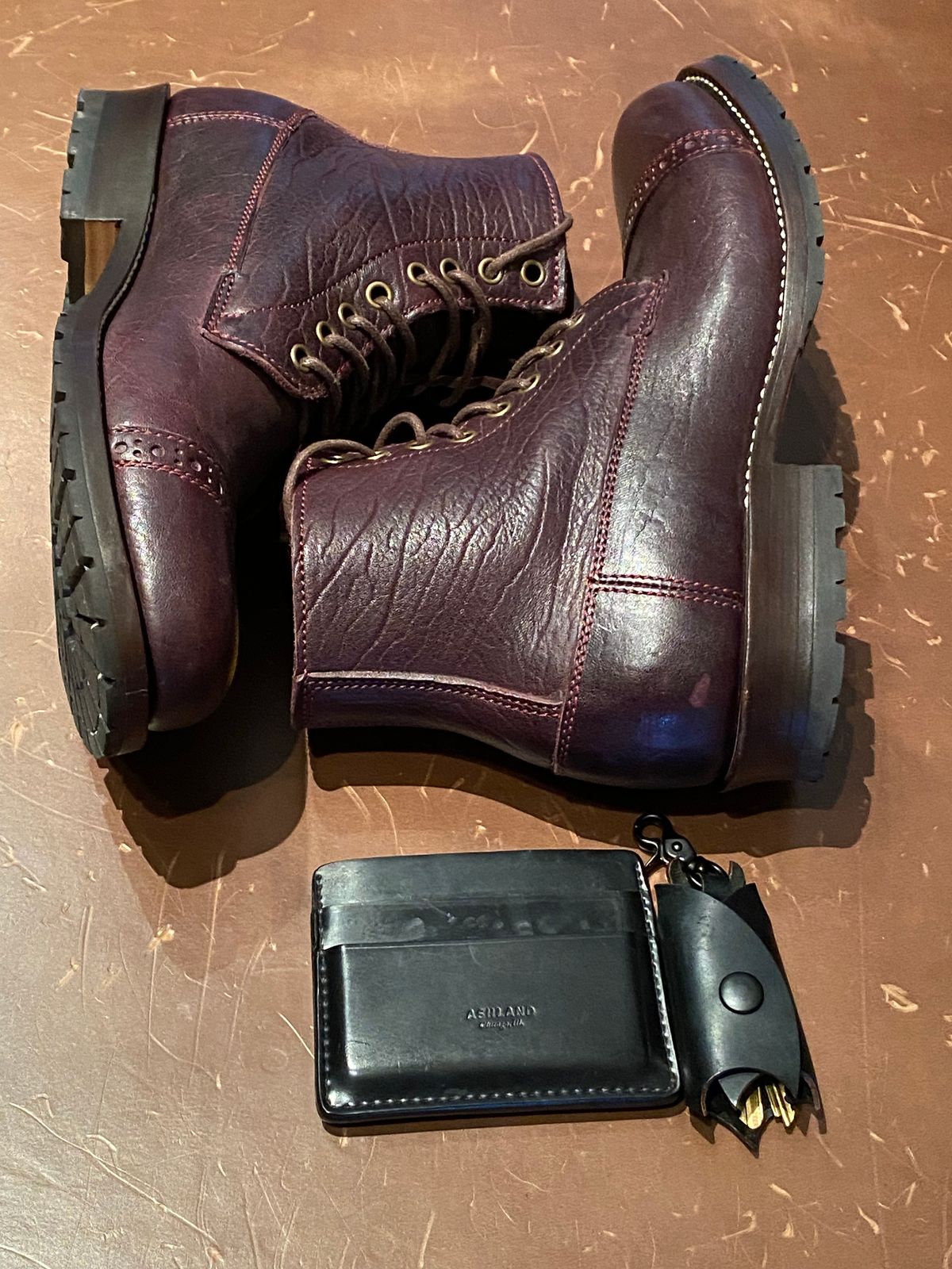 Photo by chris.8888 on June 26, 2025 of the Caswell Boot Company 1912 Russet Marching Shoe Reproduction in Horween Color 8 Aspen Horsefront.